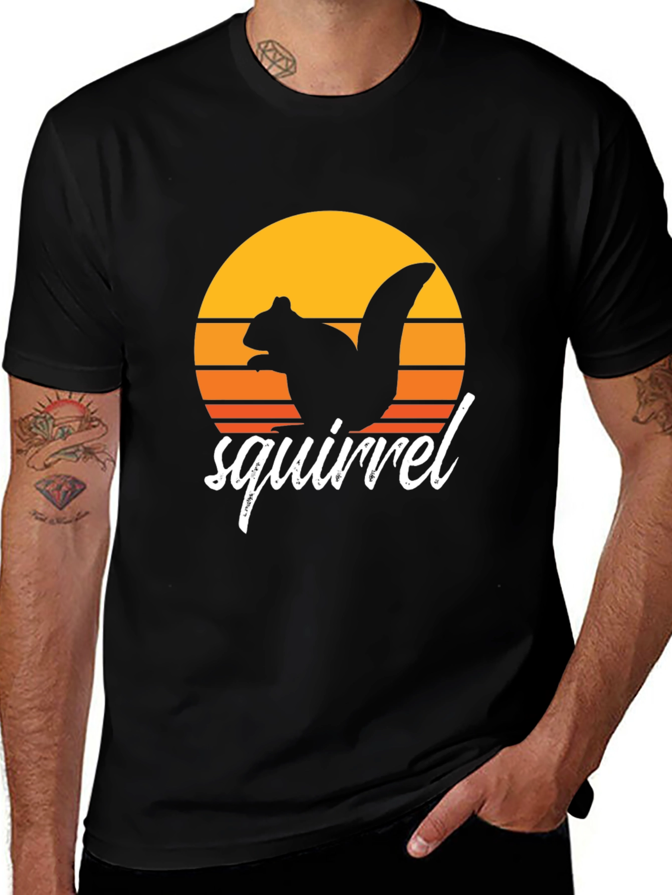 Variant 25 of Retro Squirrel Sunset Graphic Tee - Black