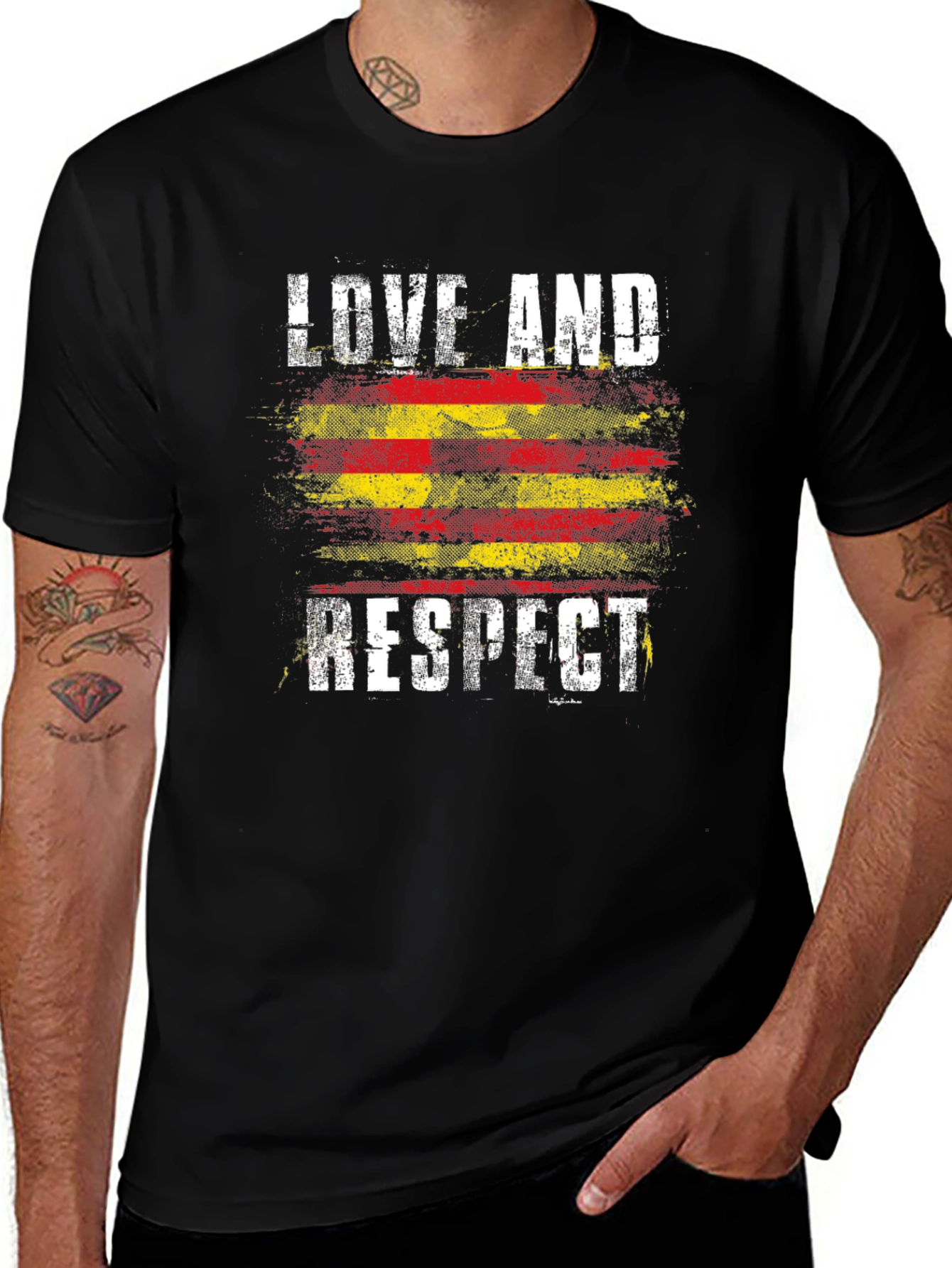 Variant 12 of Love and Respect Graphic Tee - Catalonia Flag Style