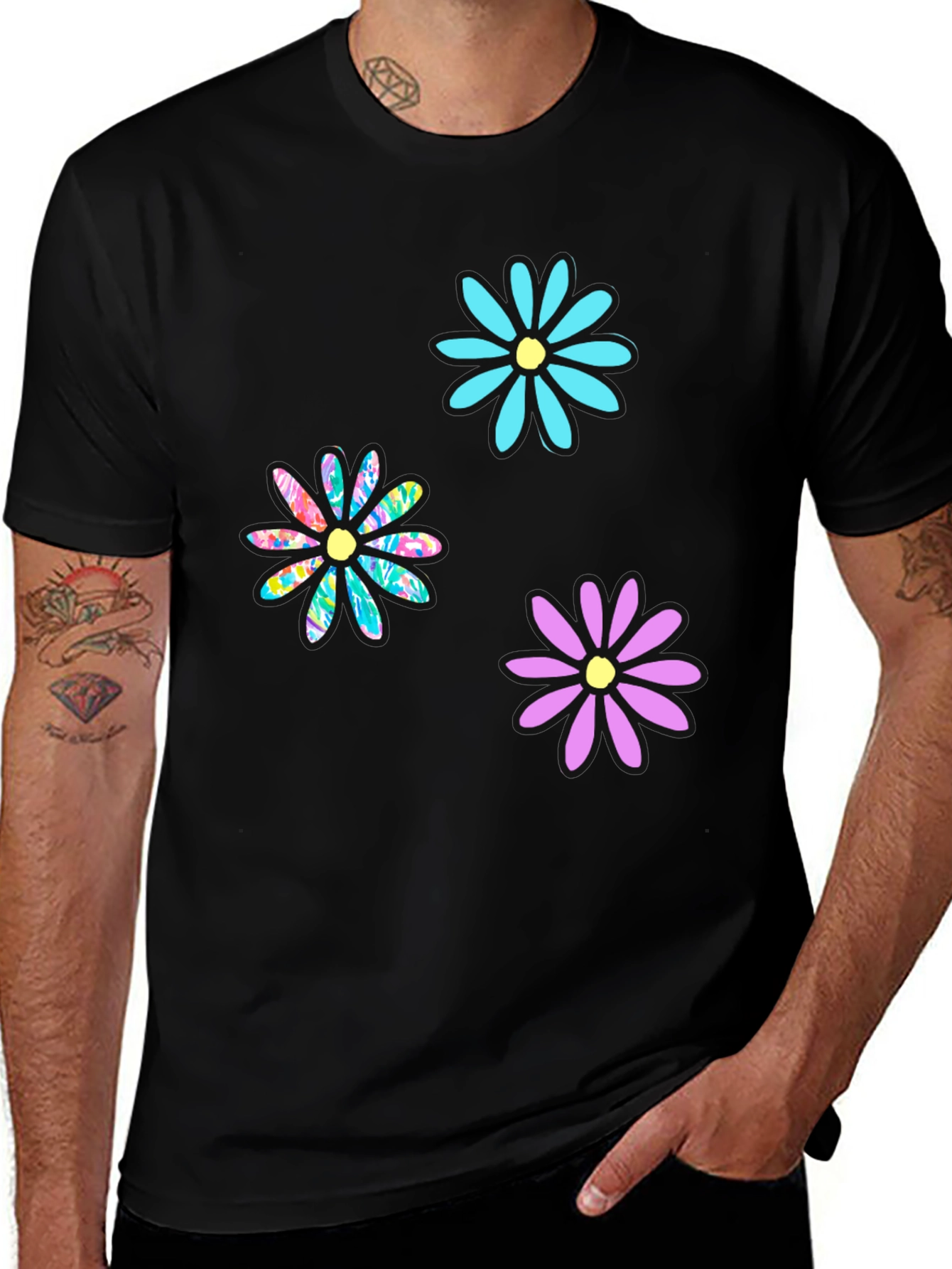 Variant 21 of Floral Print Men's Black T-Shirt
