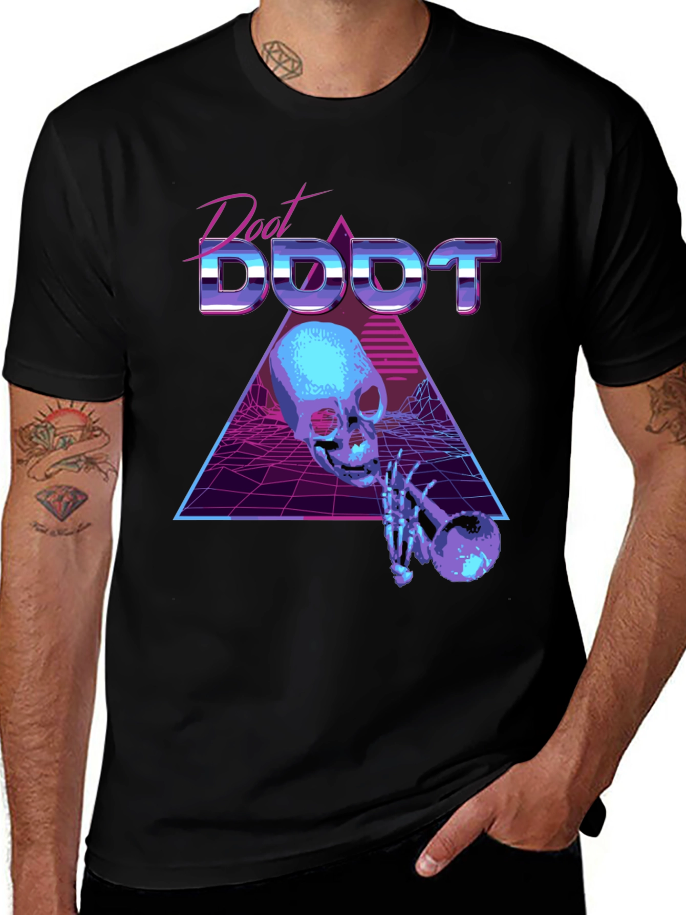 Variant 10 of Synthwave Skeleton Trumpet Graphic Tee