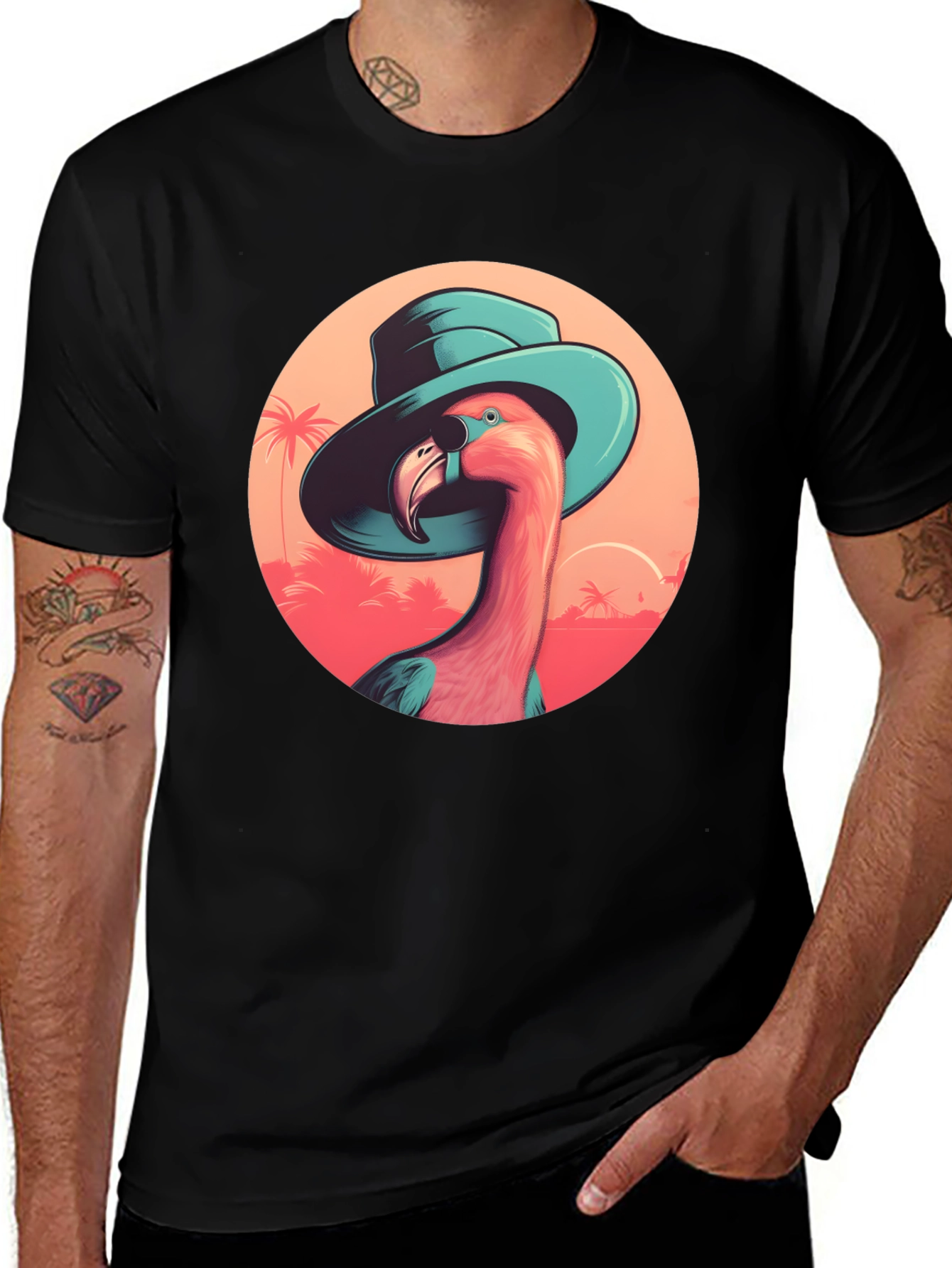 Variant 11 of Flamingo in Hat Graphic Tee - Tropical Vacation Style