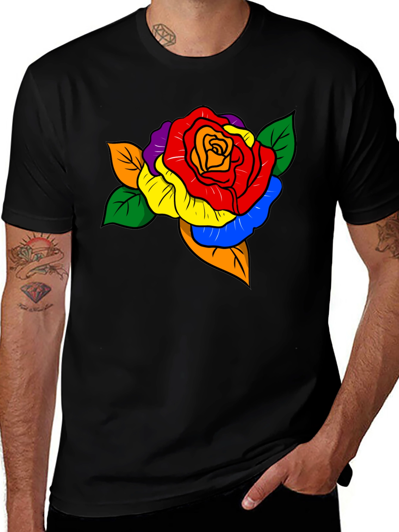 Variant 4 of Rainbow Rose Black T-Shirt - Stylish Graphic Tee