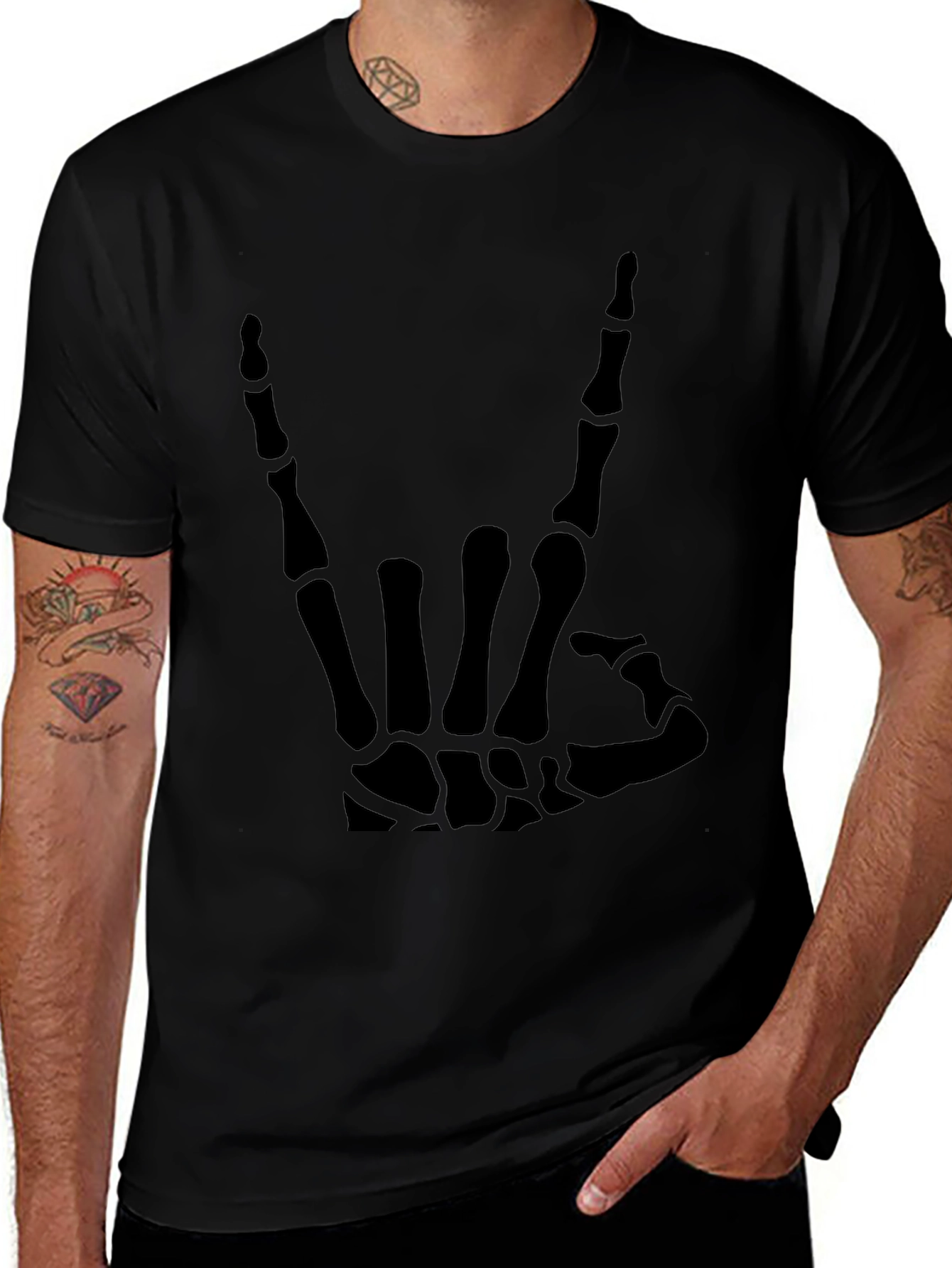 Variant 10 of Skeleton Hand Graphic Tee - Rock On T-Shirt
