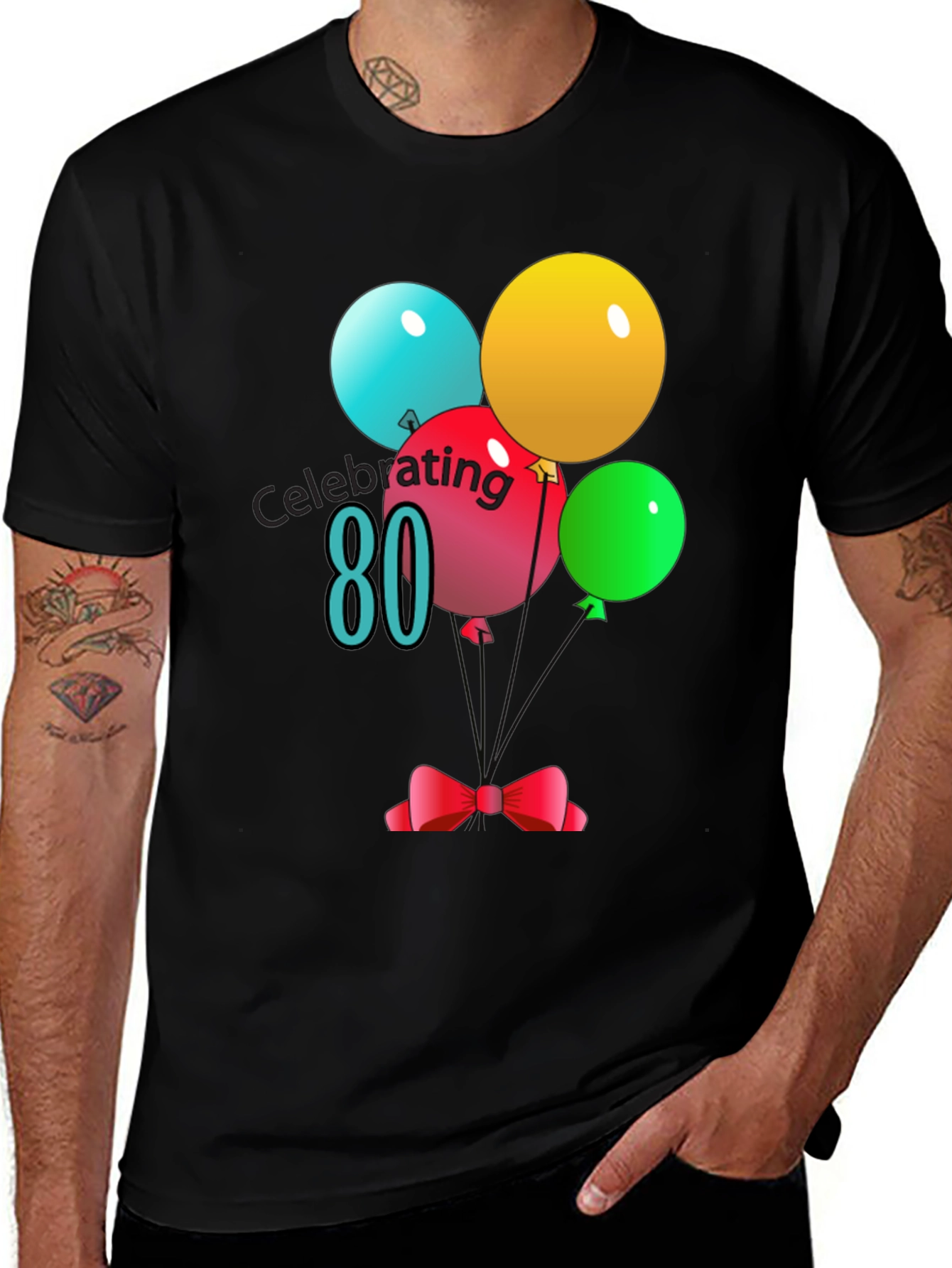 Celebrating 80th Birthday T-Shirt with Balloons and Bow