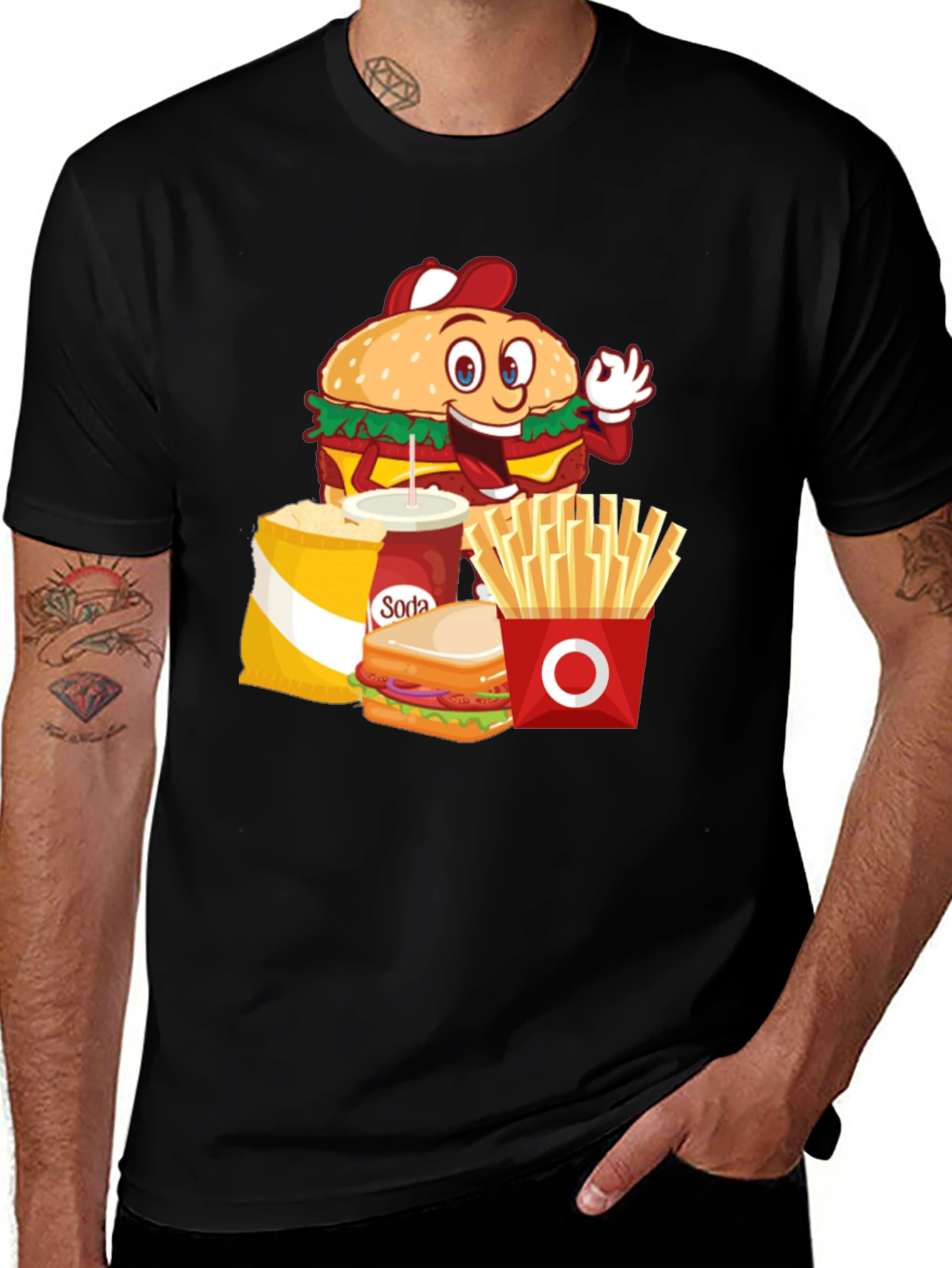 Variant 16 of Cartoon Fast Food Black T-Shirt