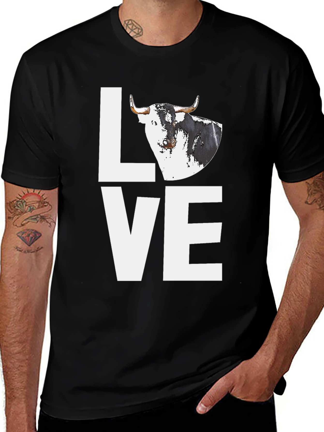 Variant 19 of Bull Love Graphic Tee - Black Cotton Blend Shirt