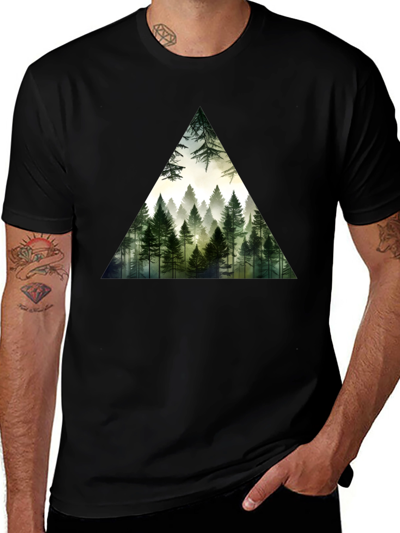 Variant 9 of Forest Triangle Graphic Tee - Soft Black Cotton