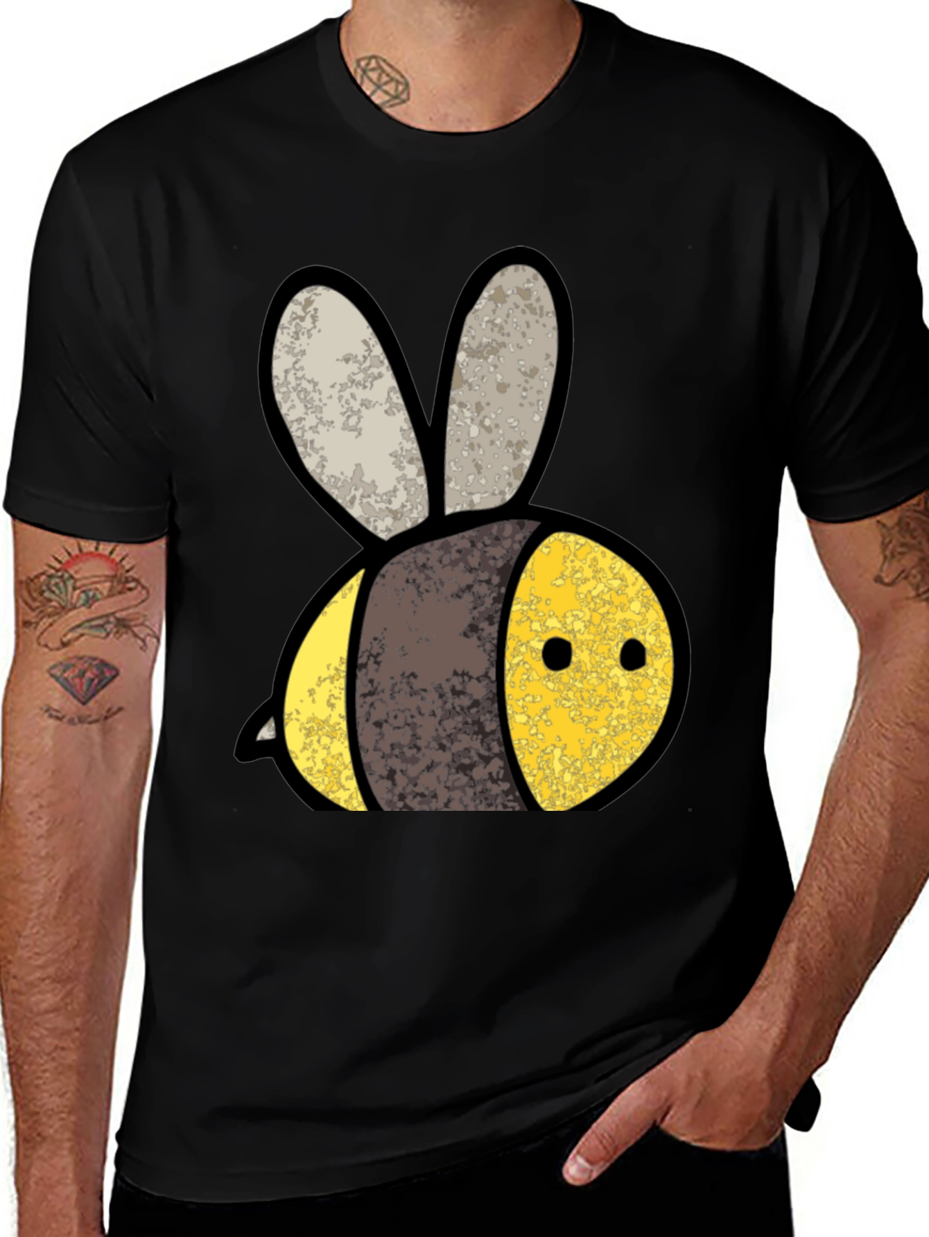 Variant 13 of Cute Bee Graphic Tee - Black Cotton T-Shirt