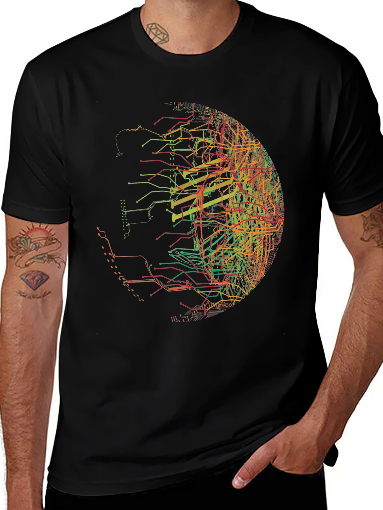 Abstract Circuit Globe Graphic Tee - Black