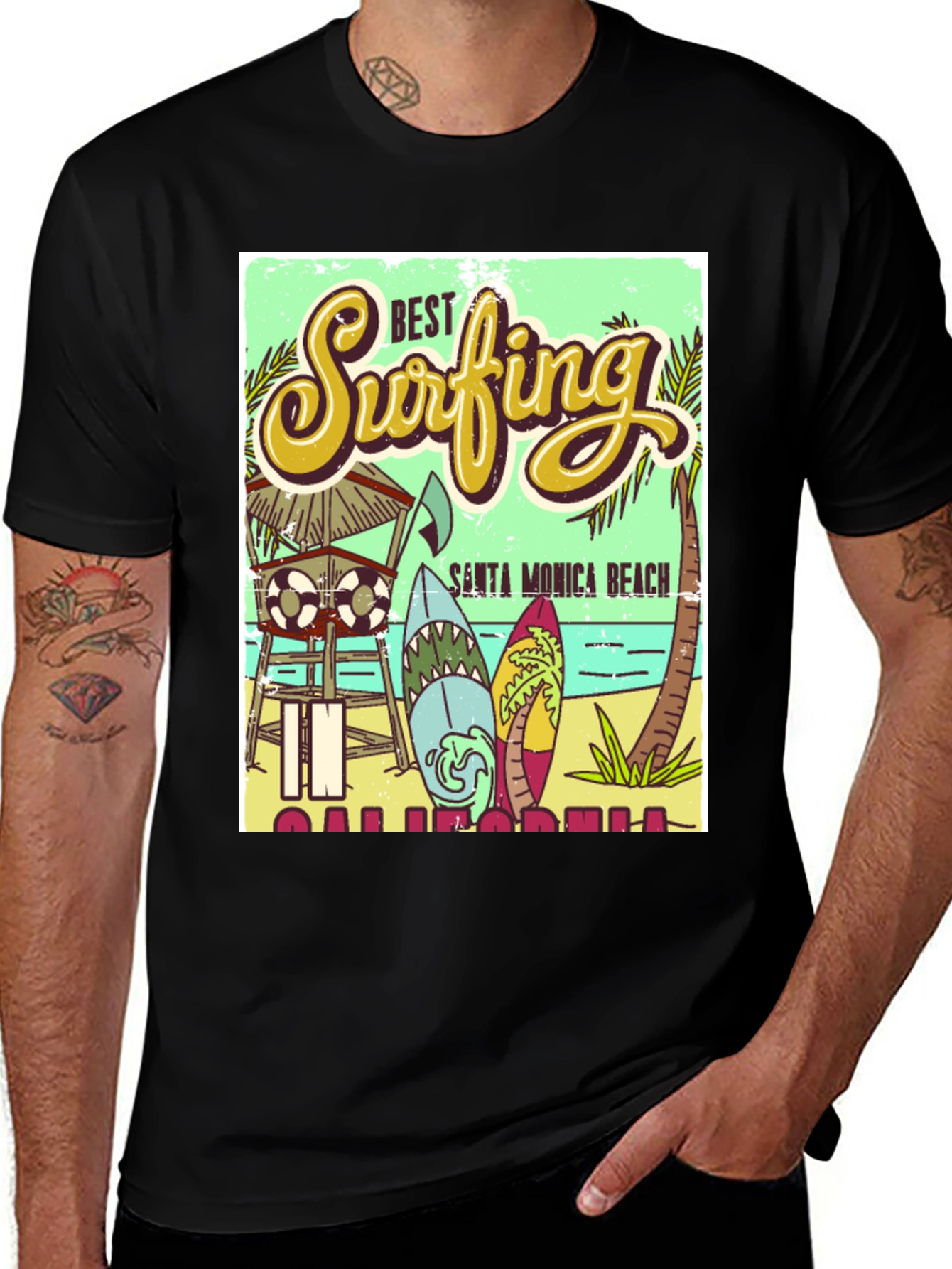 Variant 14 of Santa Monica Beach Surfing Graphic T-Shirt