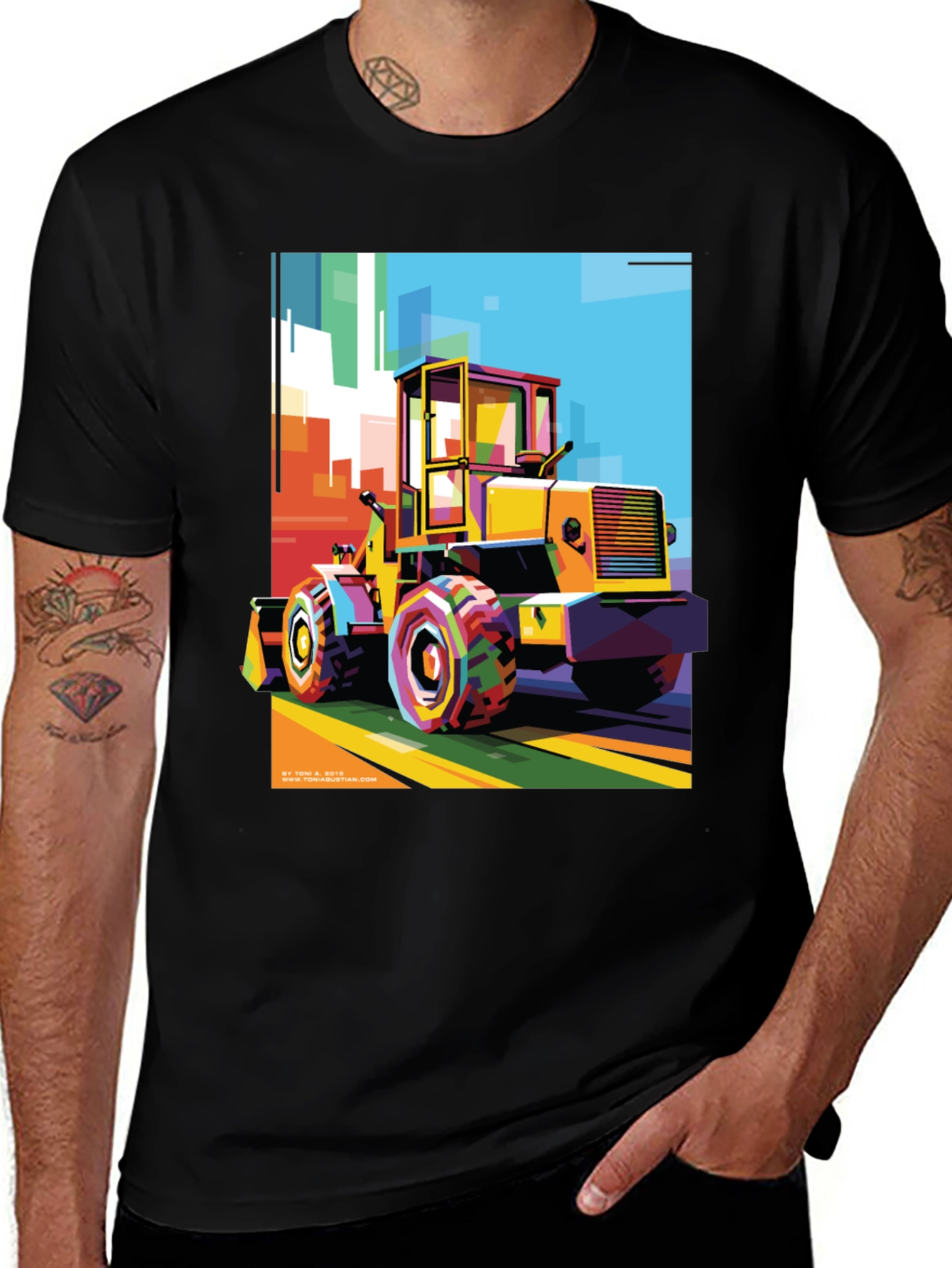 Variant 3 of Bold Graphic Print T-Shirt - Construction Loader Art
