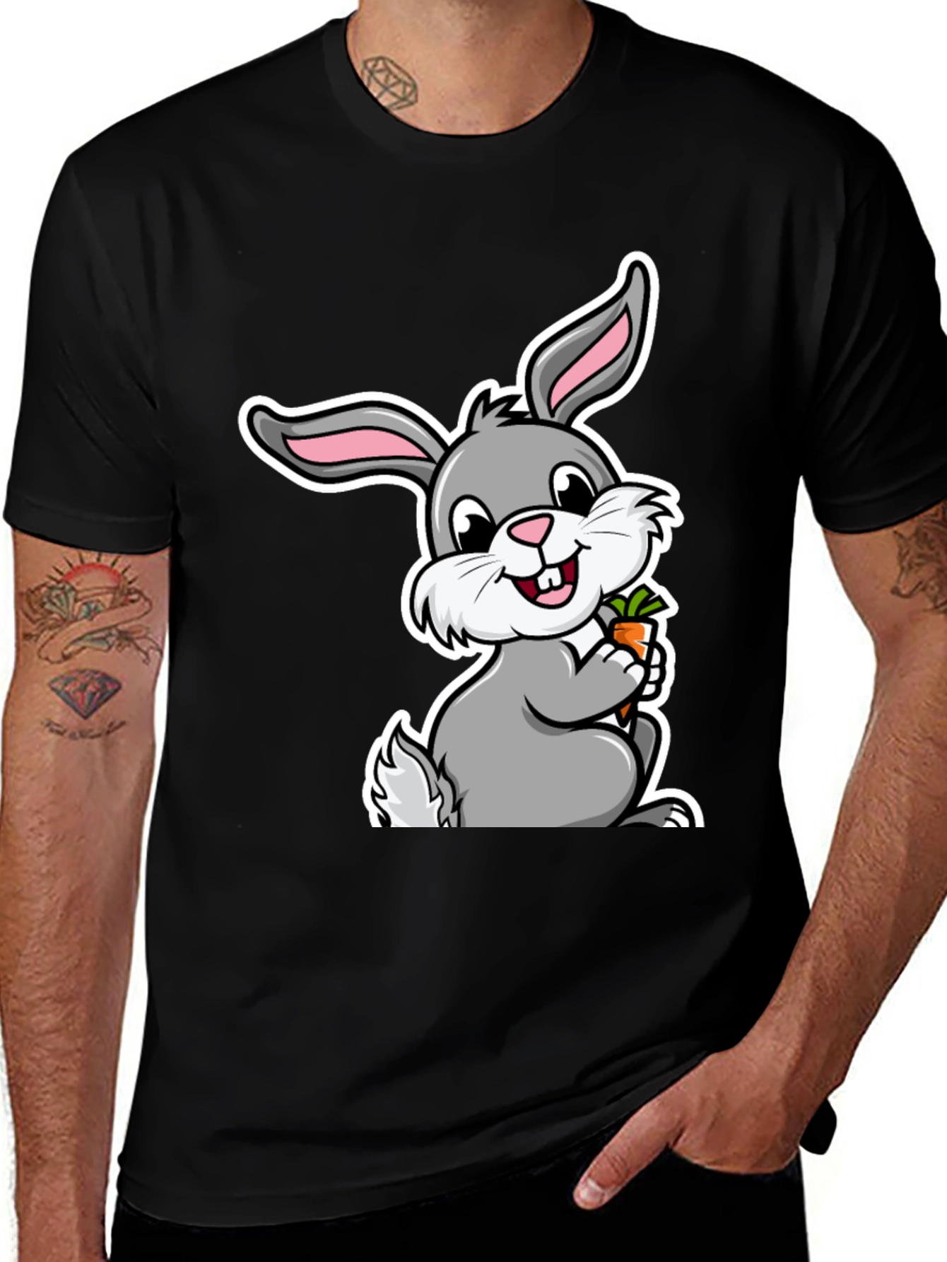 Cute Bunny Graphic Tee - Soft Cotton Black T-Shirt