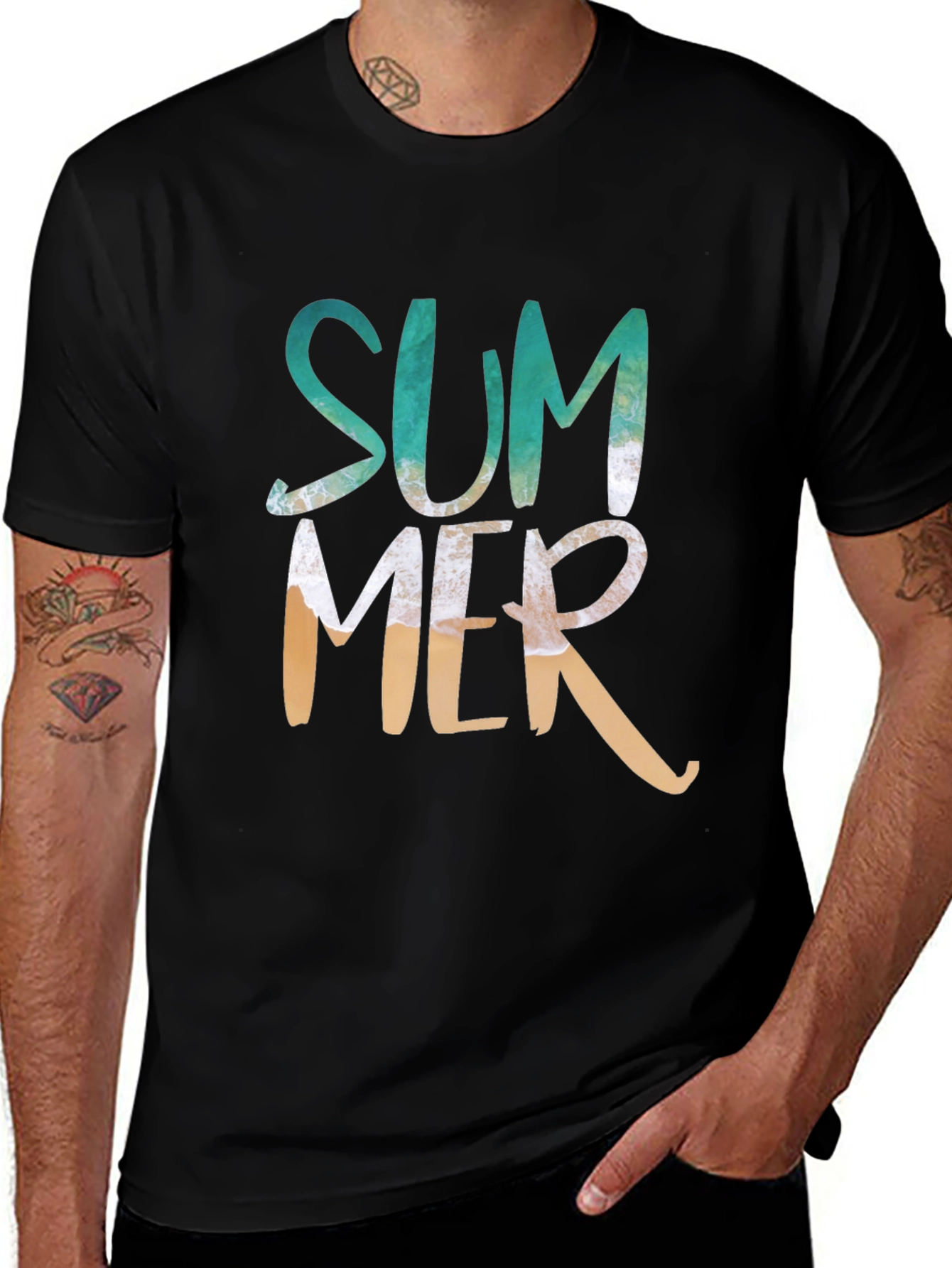 Variant 28 of Summer Beach Graphic Black T-Shirt