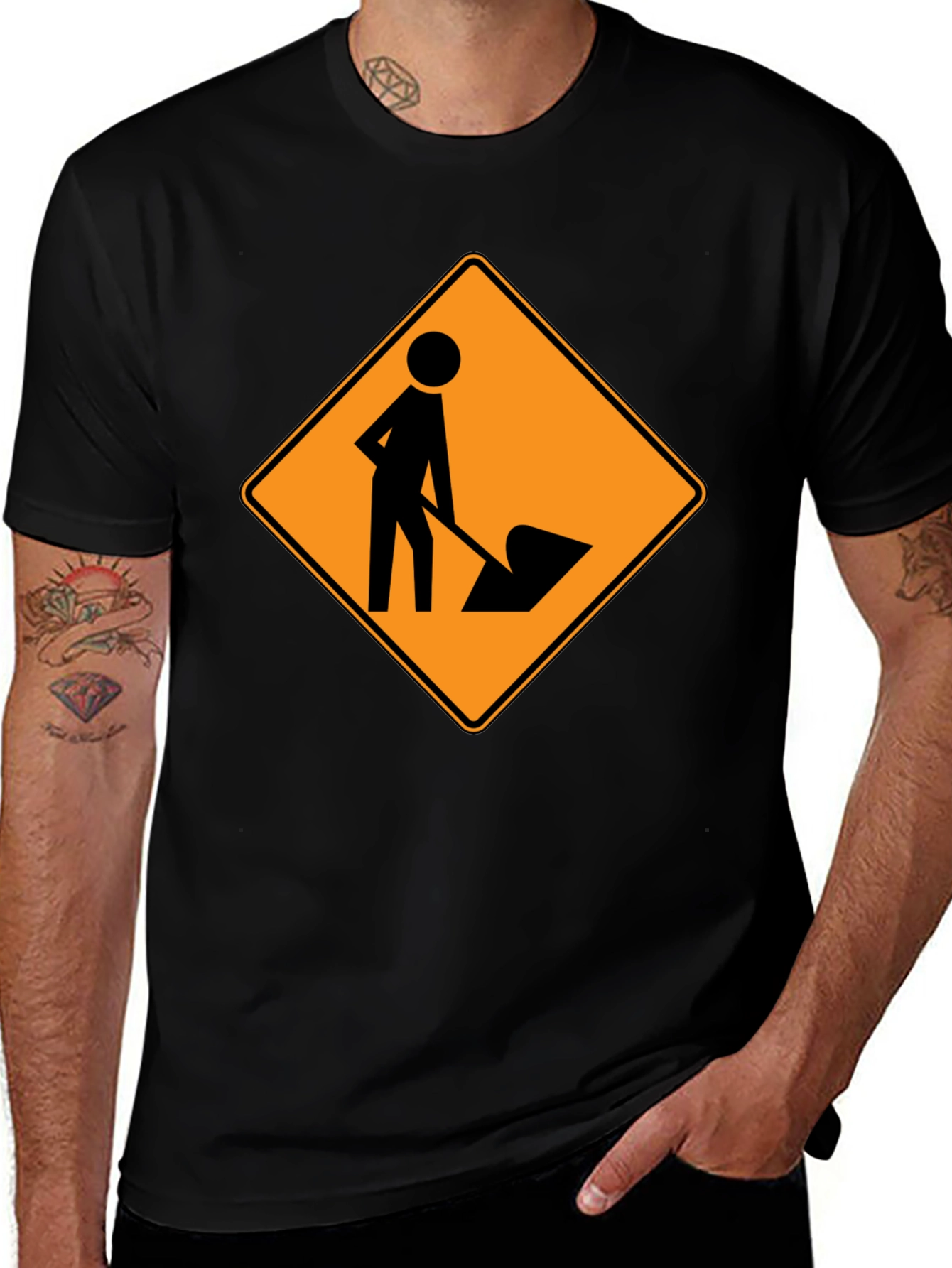 Variant 5 of Men's Black Short Sleeve Under Construction Graphic T-Shirt