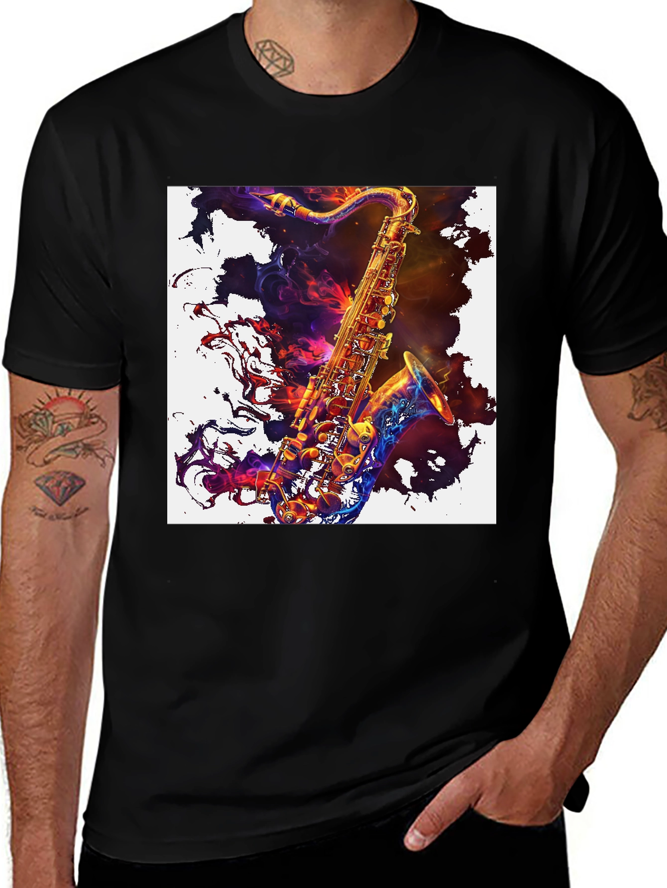 Variant 26 of Saxophone Graphic Print Black T-Shirt