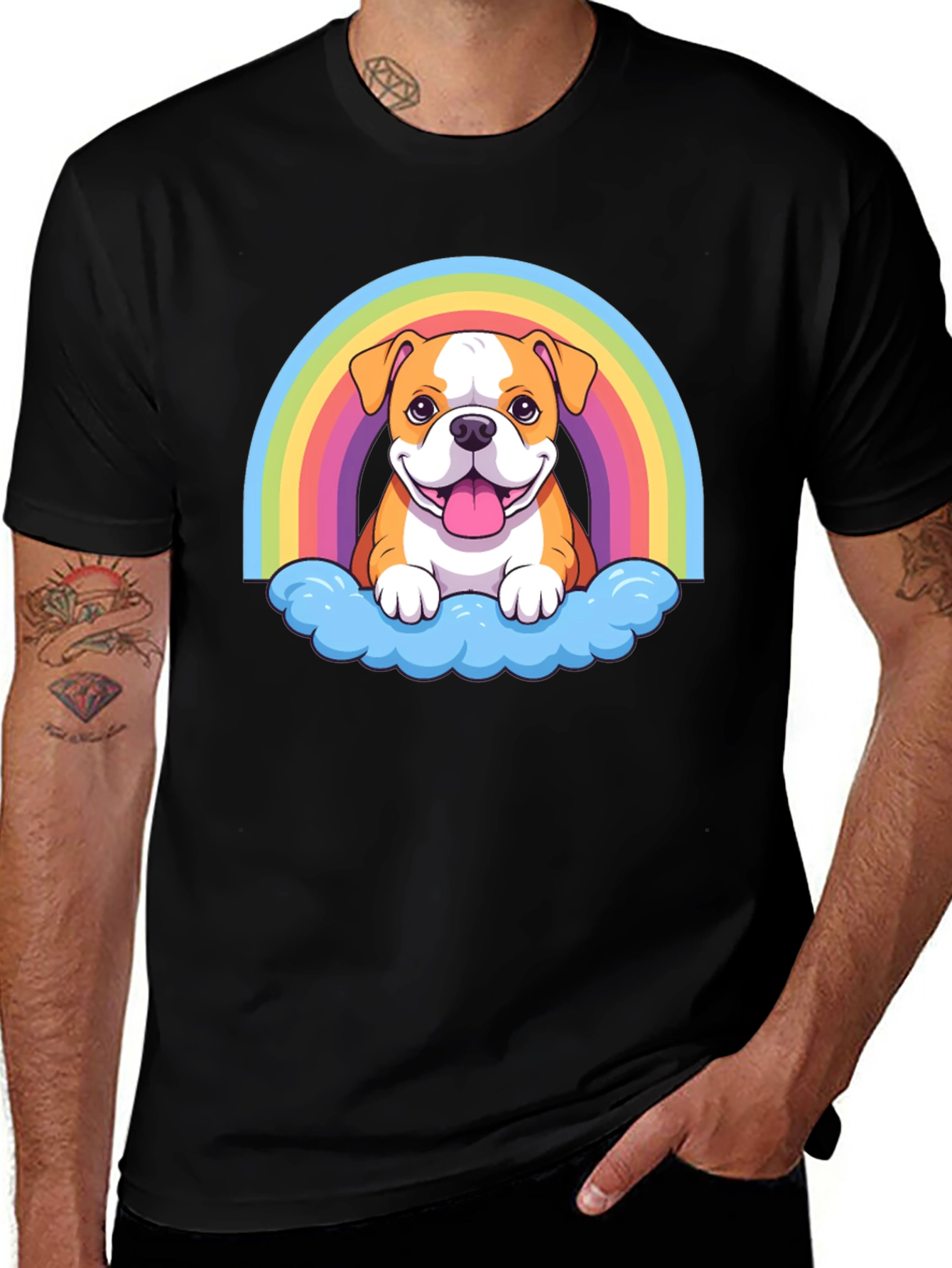 Variant 12 of Bulldog Rainbow Cloud T-Shirt - Cute Graphic Tee