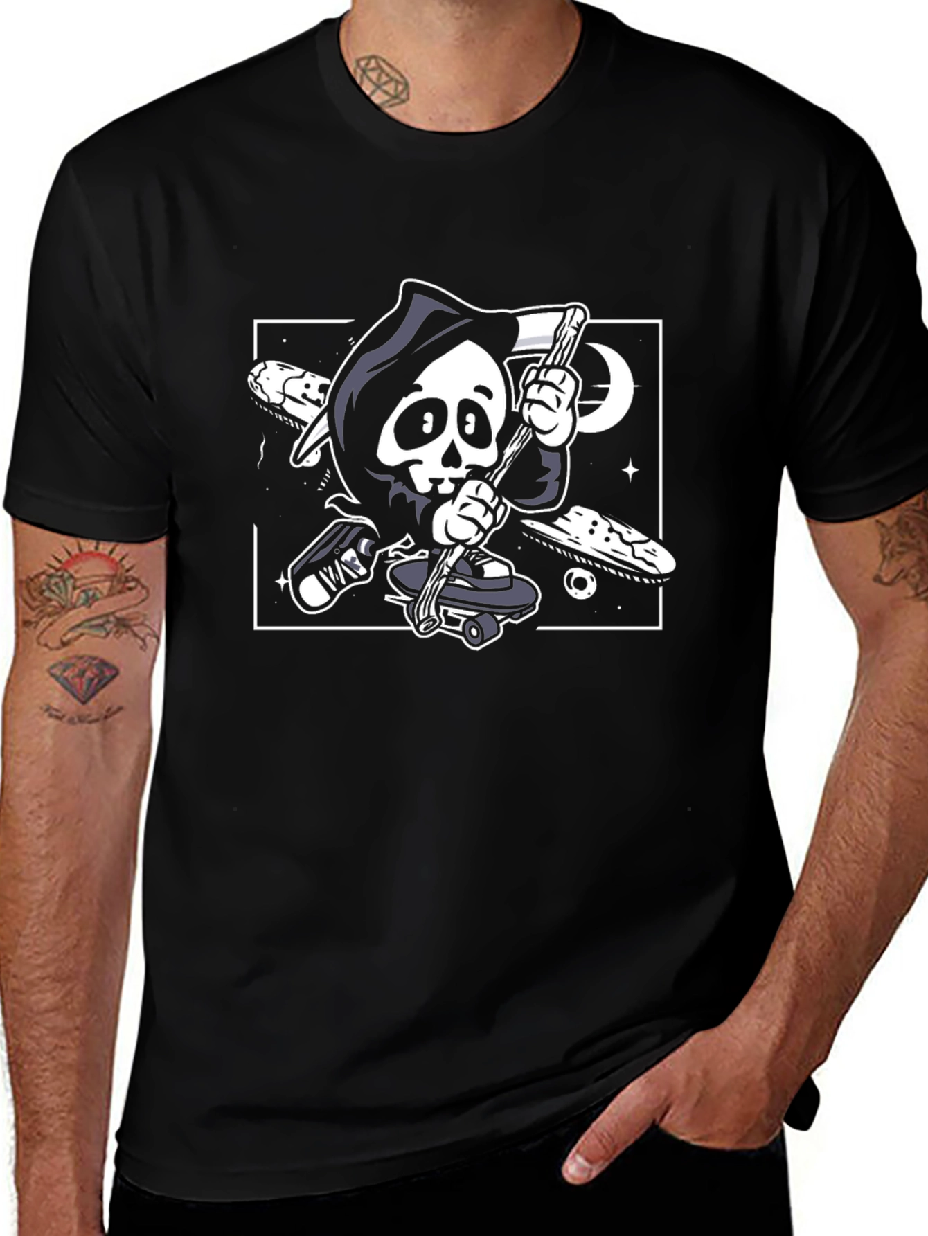 Variant 15 of Skateboarding Grim Reaper Black Graphic Tee