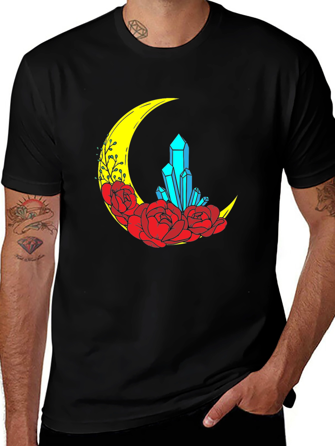 Variant 24 of Crescent Moon Crystal and Floral Graphic T-Shirt