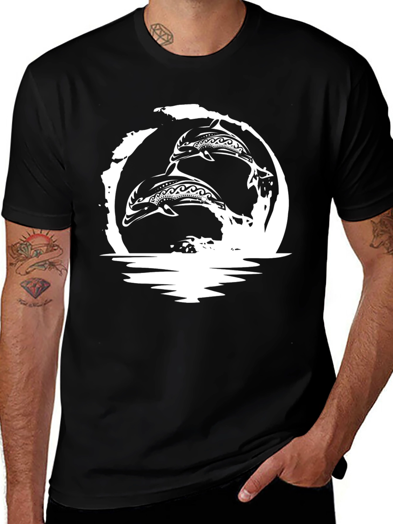 Variant 29 of Tribal Dolphins Graphic T-Shirt - Black