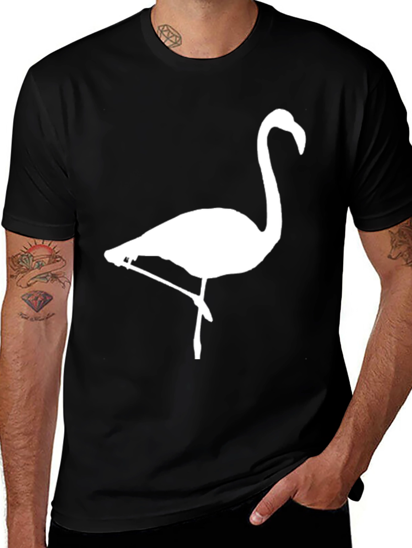 Variant 13 of Black T-Shirt with White Flamingo Graphic