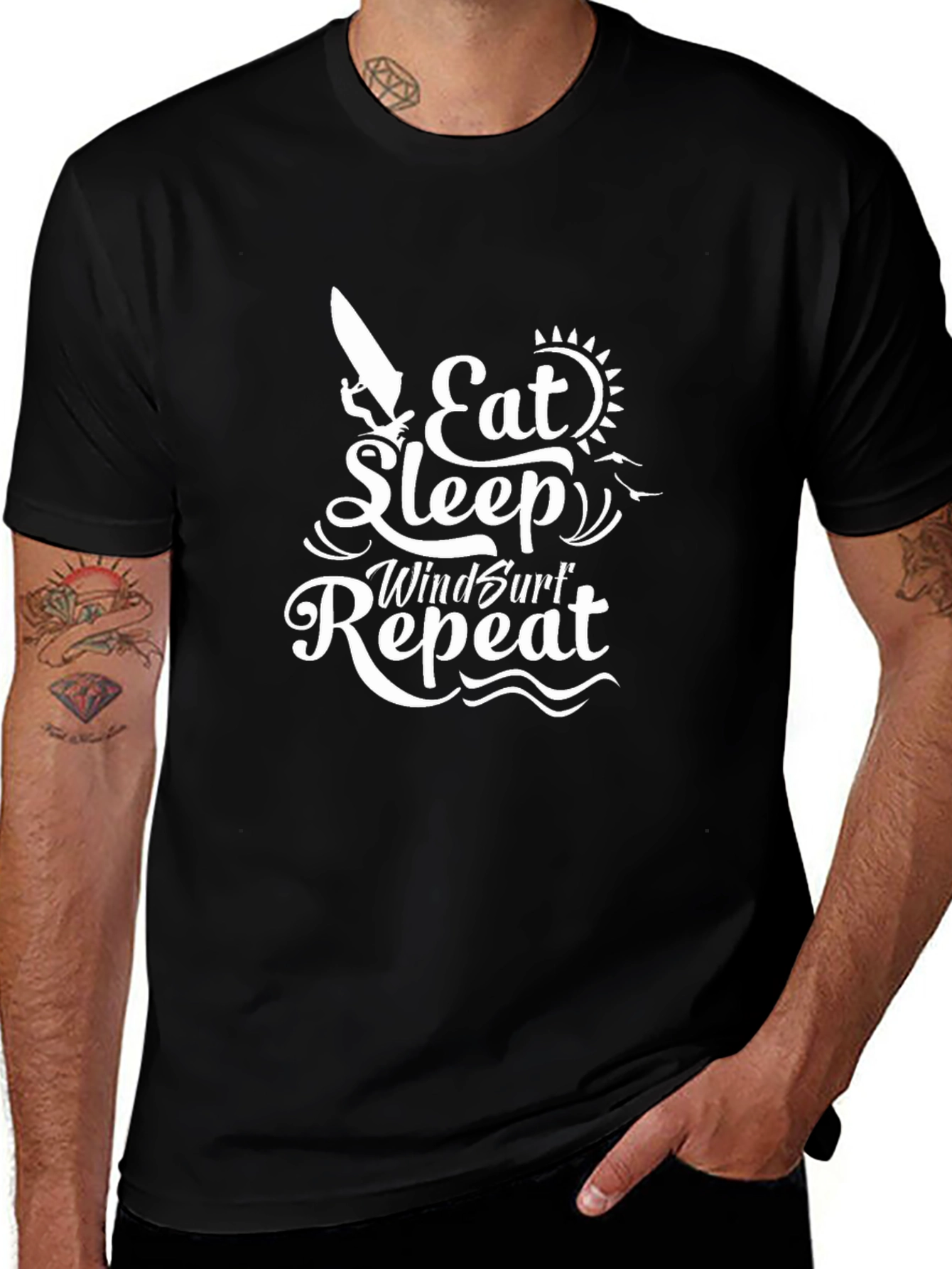 Black Eat Sleep Windsurf Repeat Graphic Tee main image