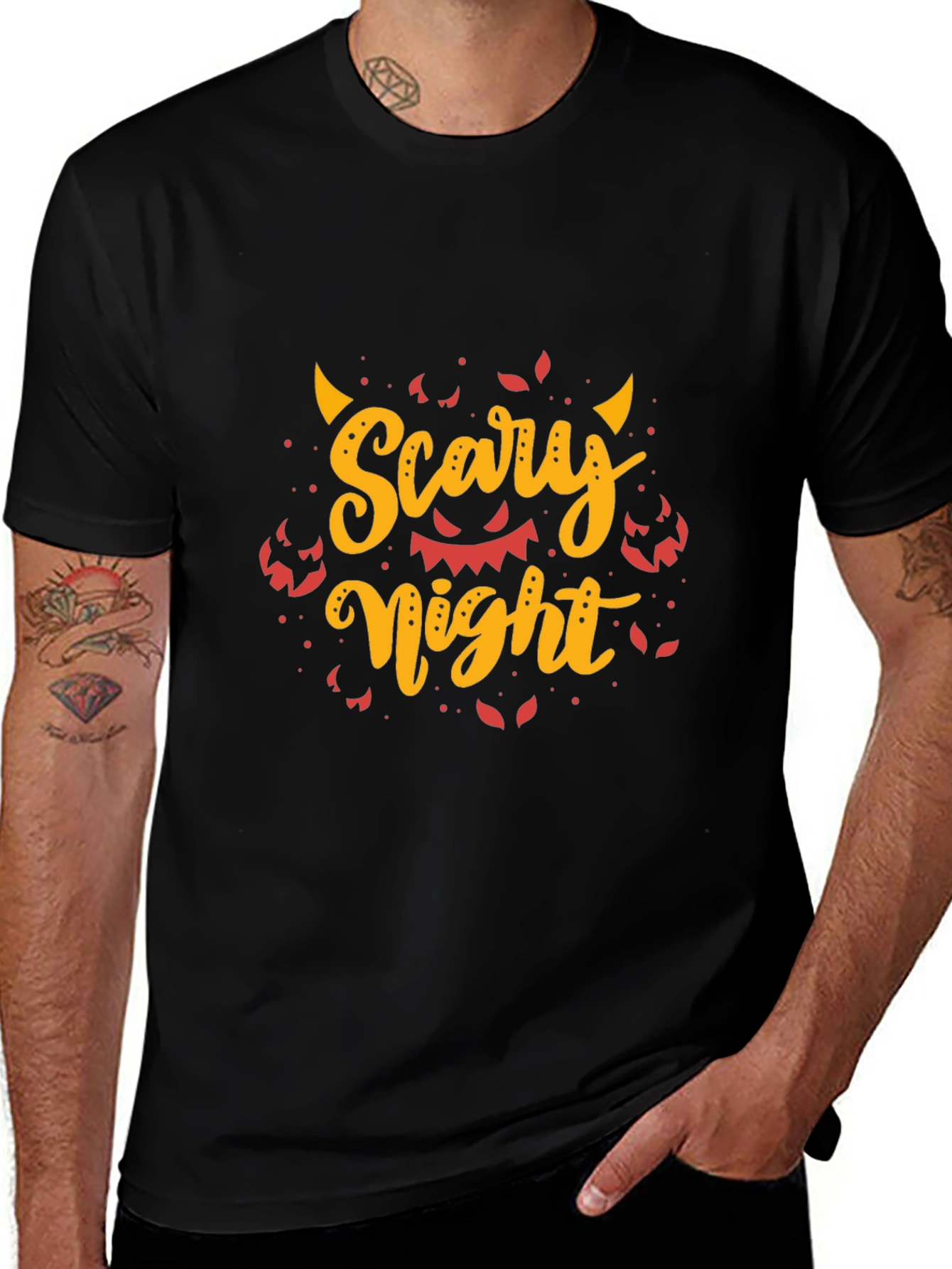 Scary Night Halloween Graphic Tee - Men's Black T-Shirt
