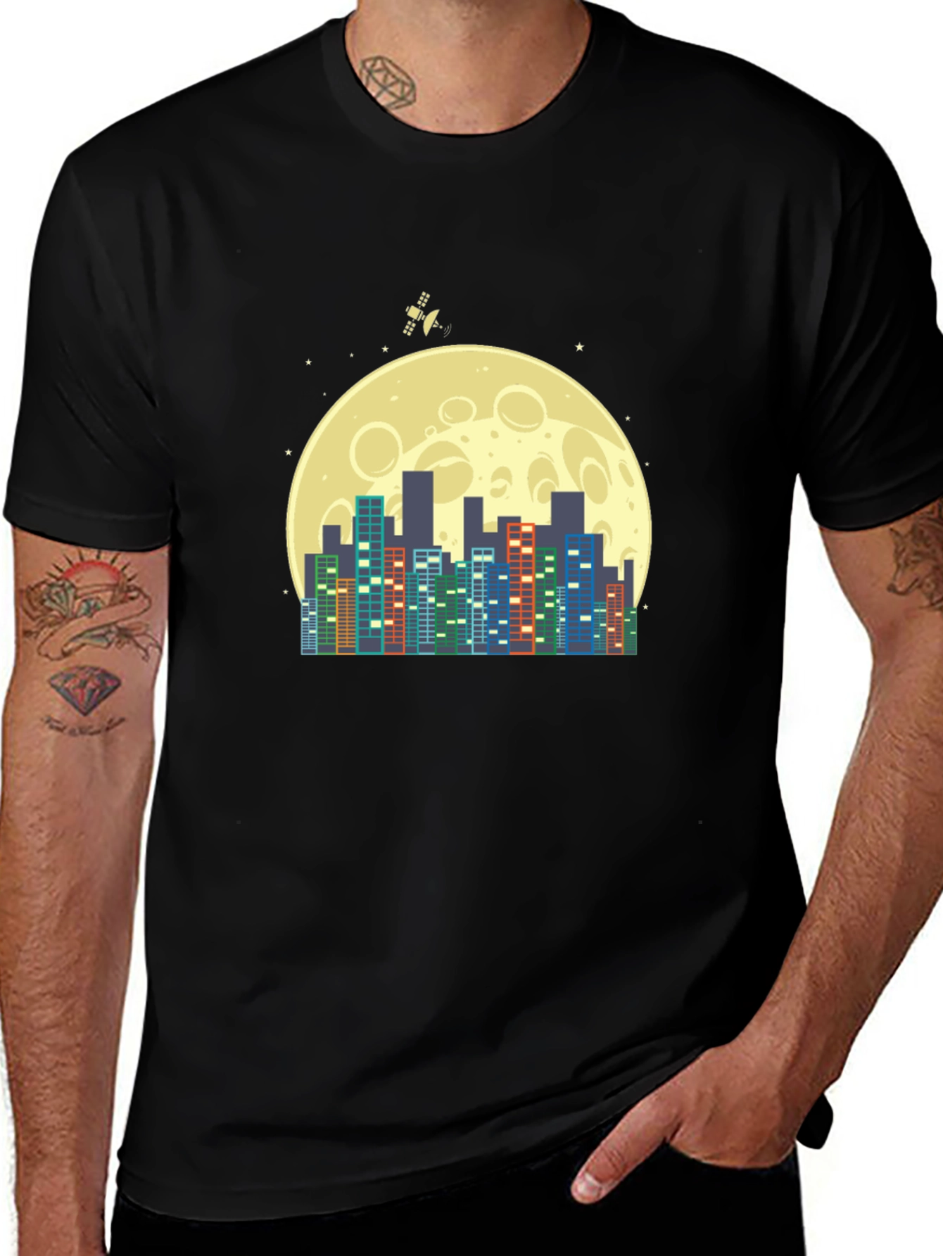 Variant 9 of Cityscape Moon Graphic T-Shirt - Stylish Black Tee