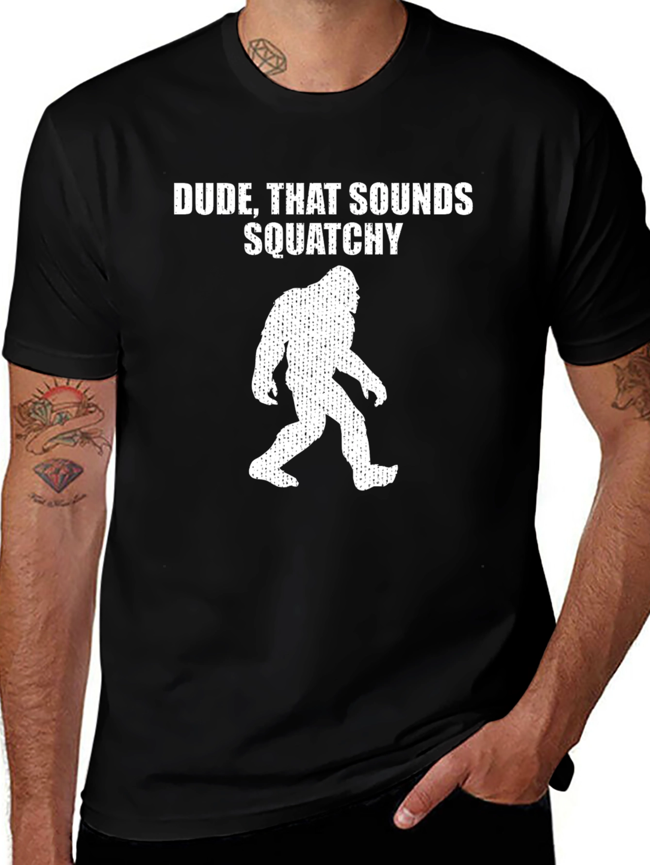 Variant 23 of Dude Sounds Squatchy Black T-Shirt