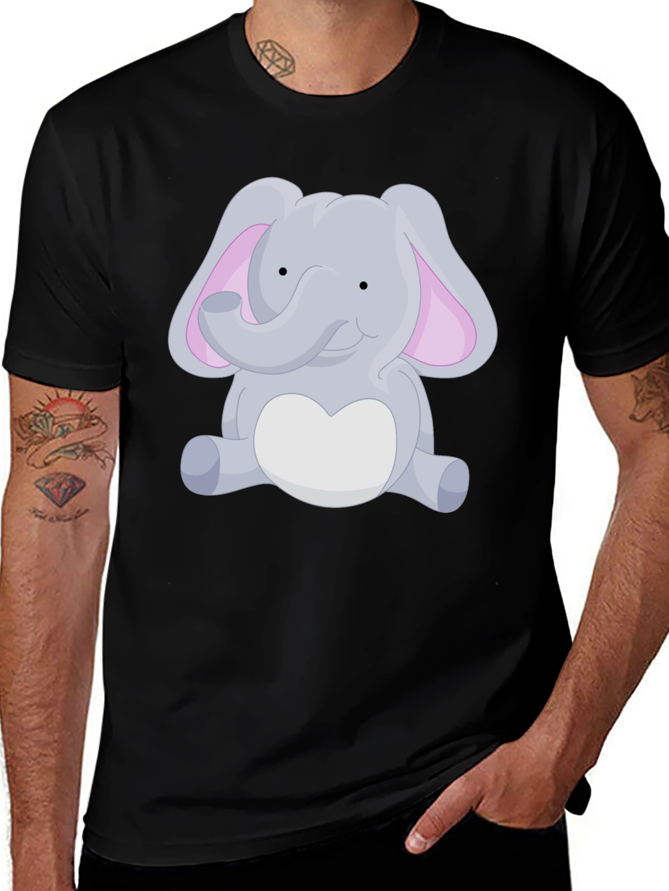 Variant 20 of Cute Elephant Graphic Black T-Shirt