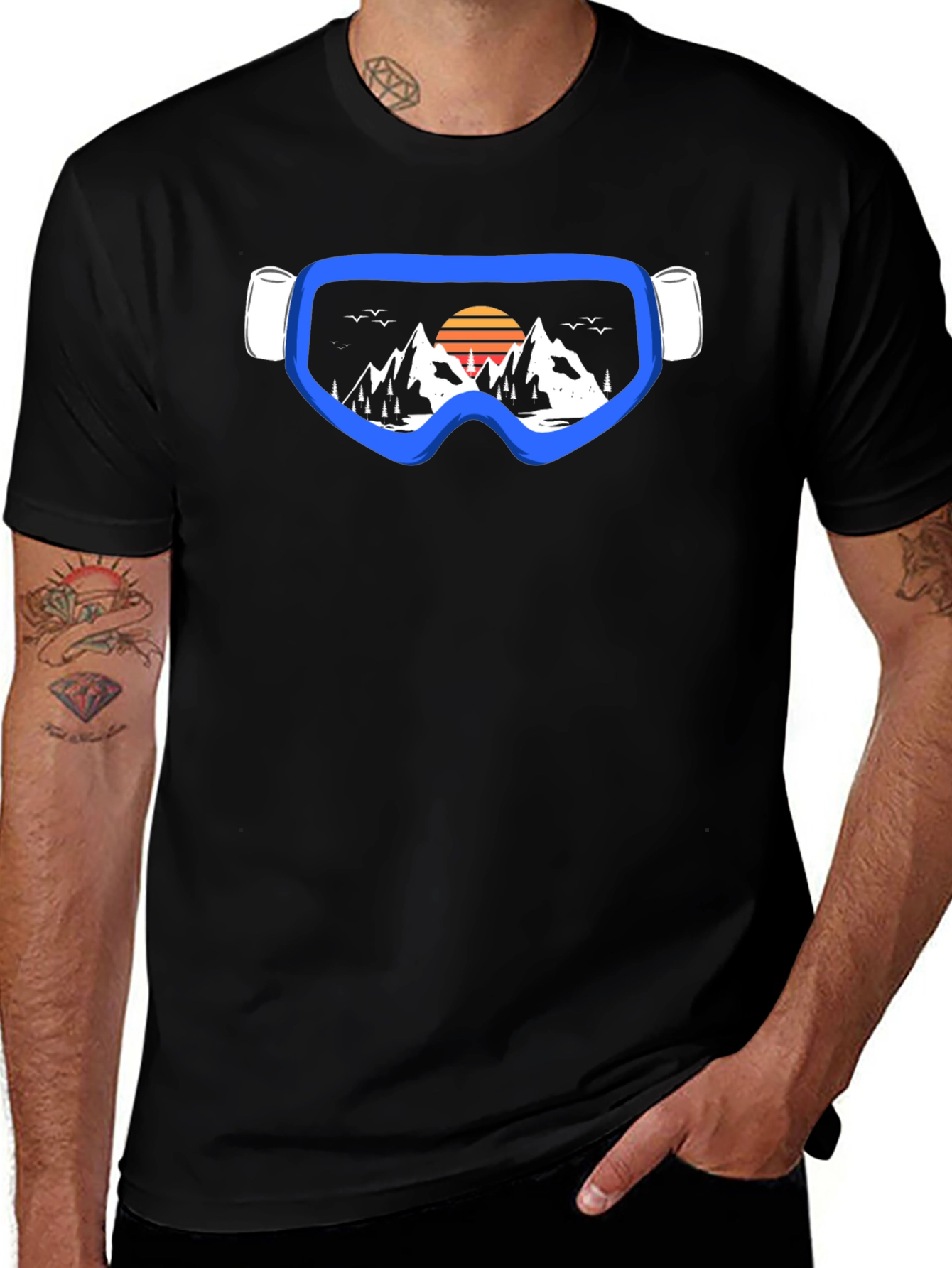 Variant 20 of Ski Goggles Mountain Sunset Graphic Tee - Black