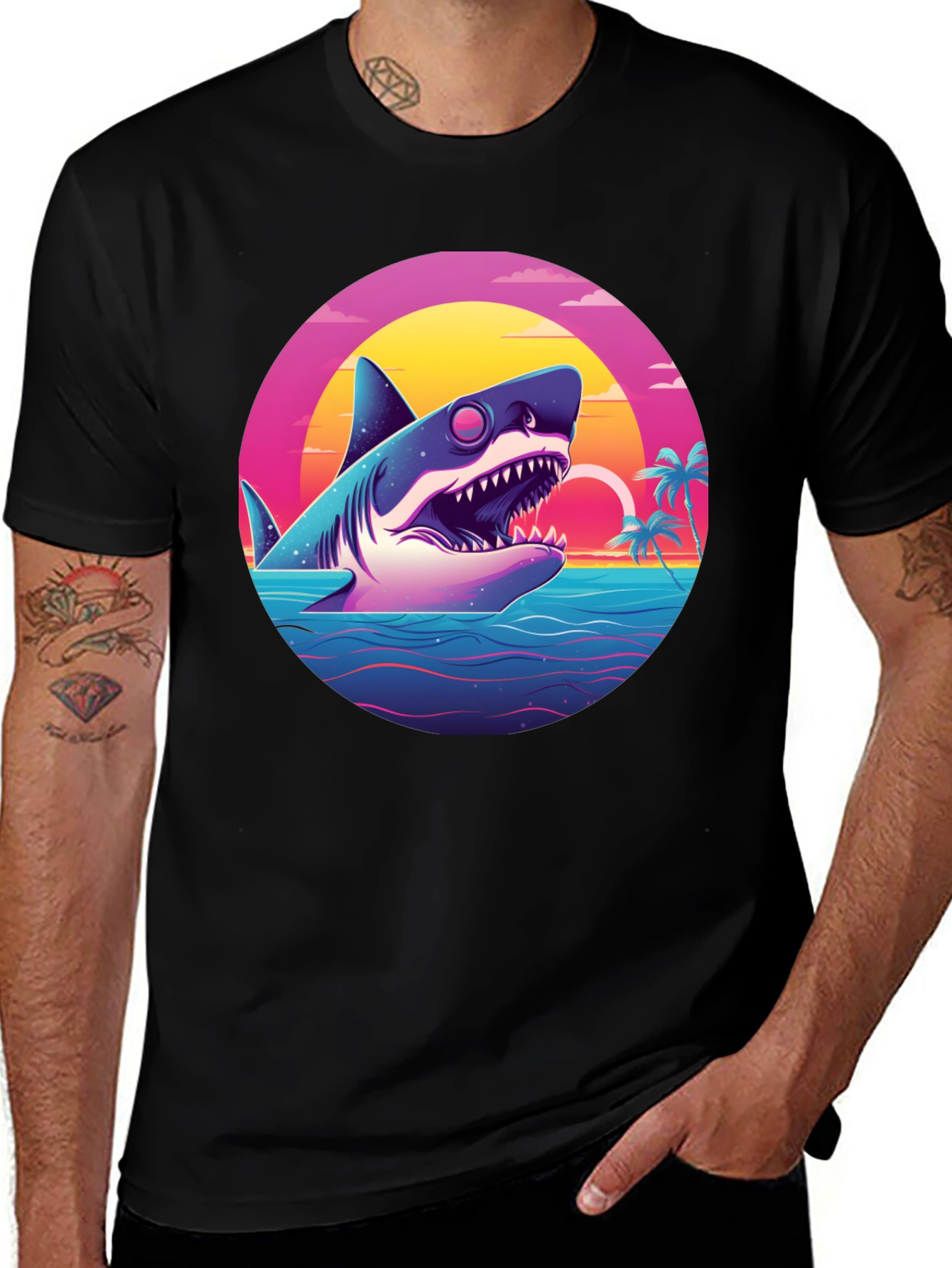 Variant 16 of Shark Sunset Tee - Cool Graphic T-Shirt