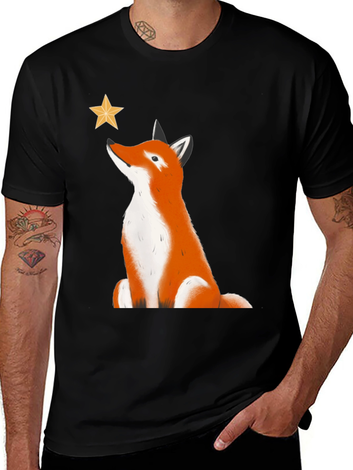 Variant 26 of Fox Stargazer Graphic Tee - Black Cotton T-Shirt