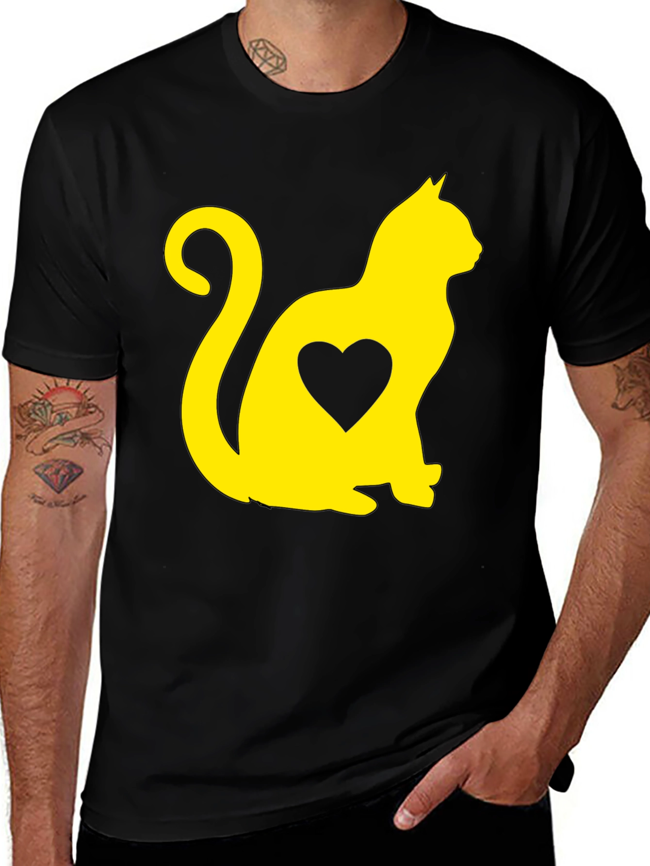 Variant 9 of Cat Heart Graphic Tee - Black