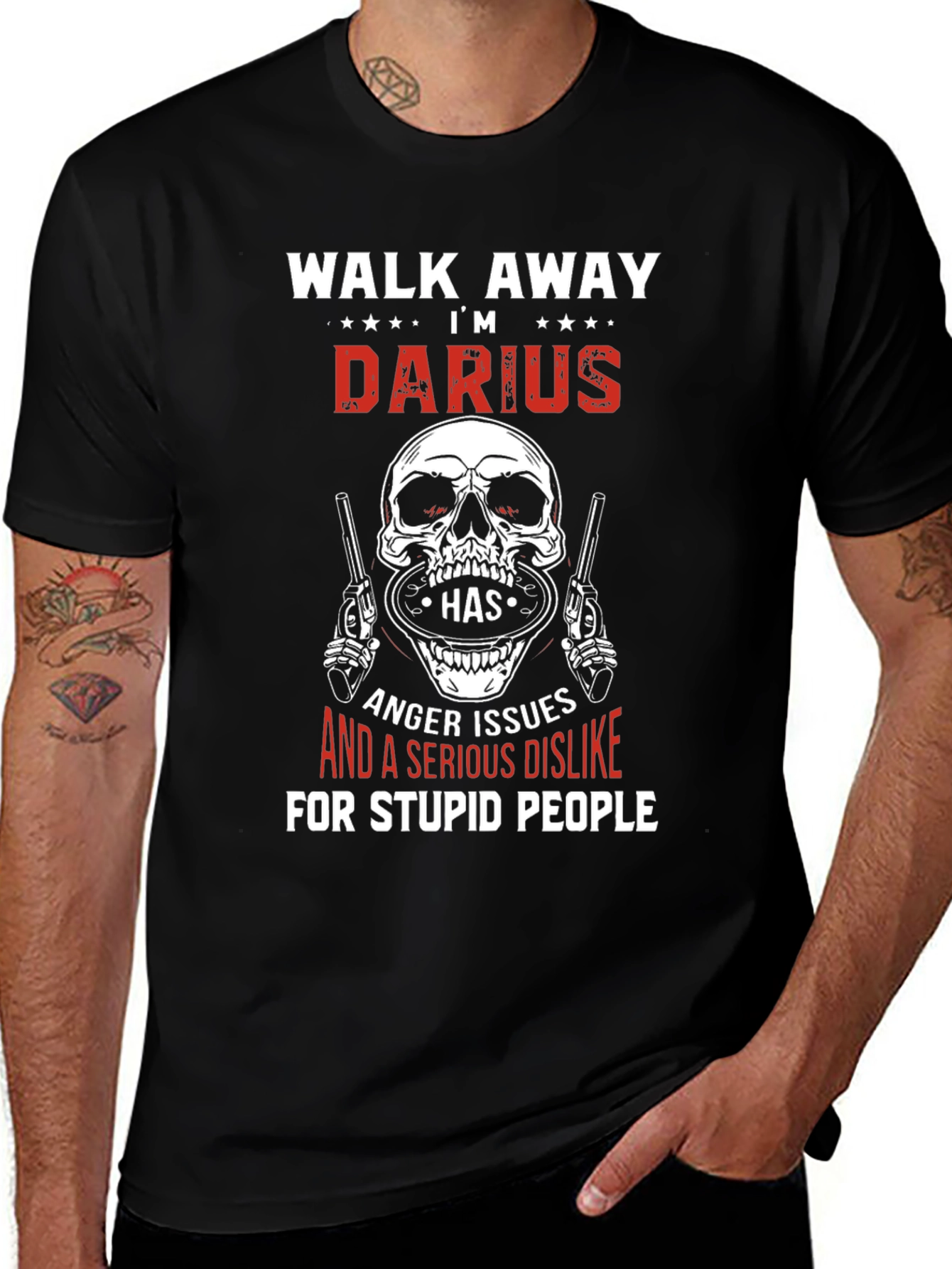Variant 22 of Walk Away I'm Darius Skull Graphic Black T-Shirt