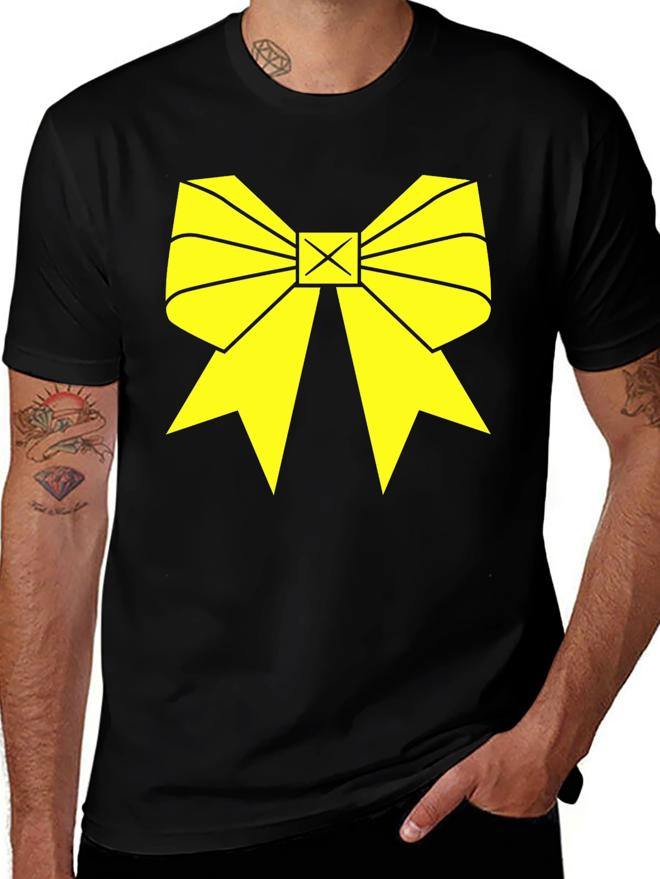 Variant 21 of Yellow Bow Graphic Black T-Shirt