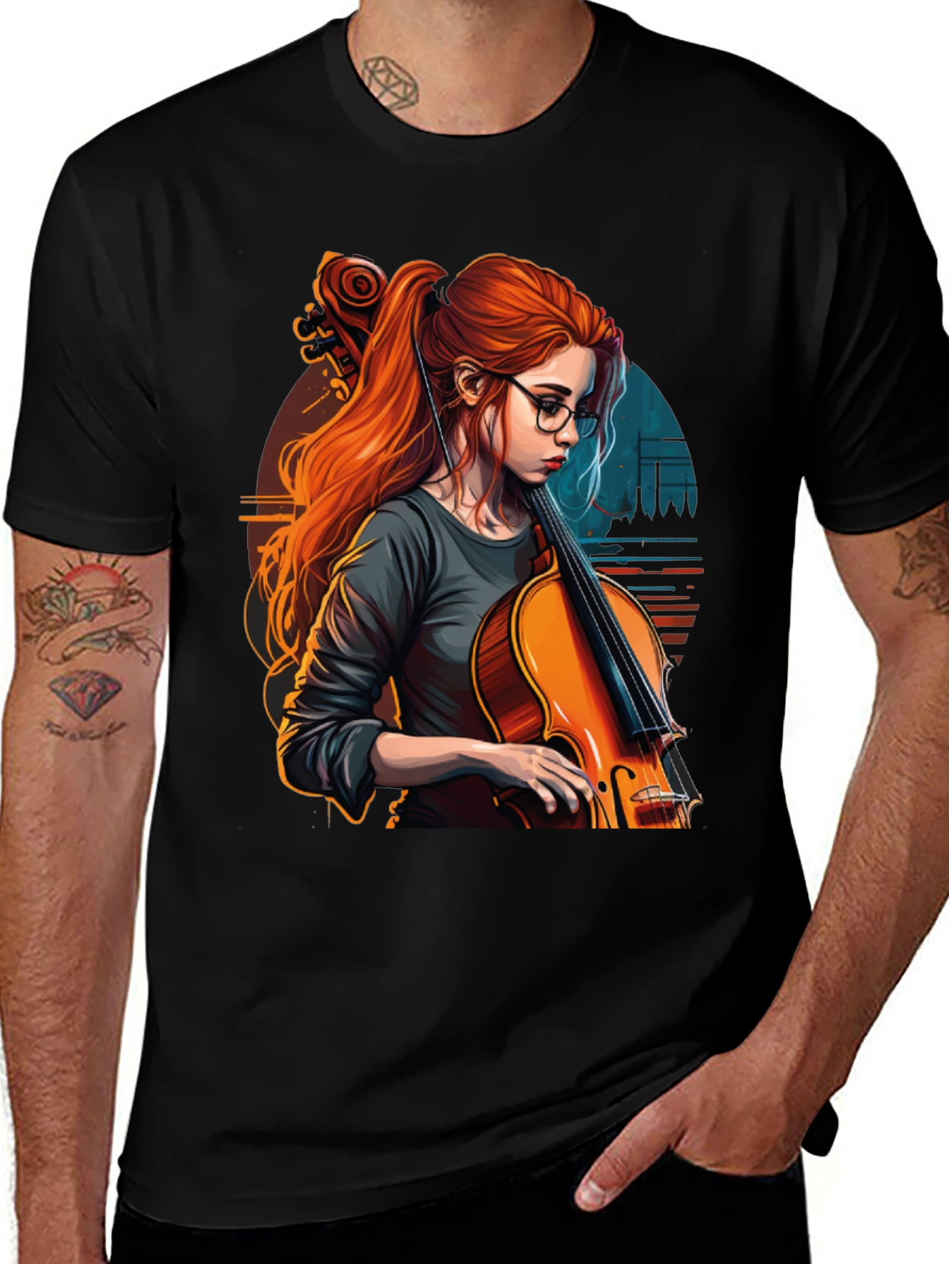 Variant 25 of Cello Girl Graphic T-Shirt - Musical Art Tee