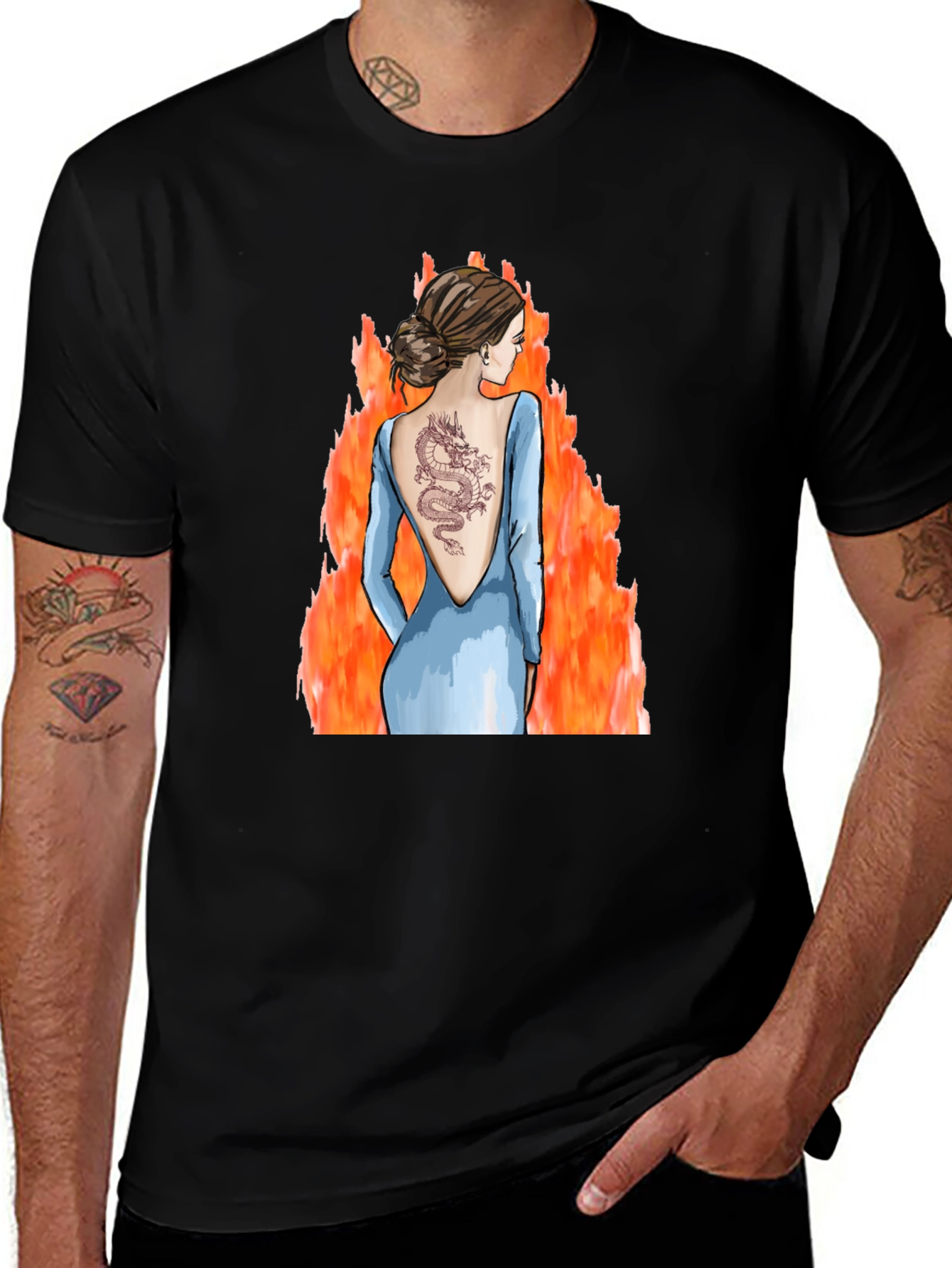 Variant 21 of Dragon Tattoo Girl Graphic Black T-Shirt