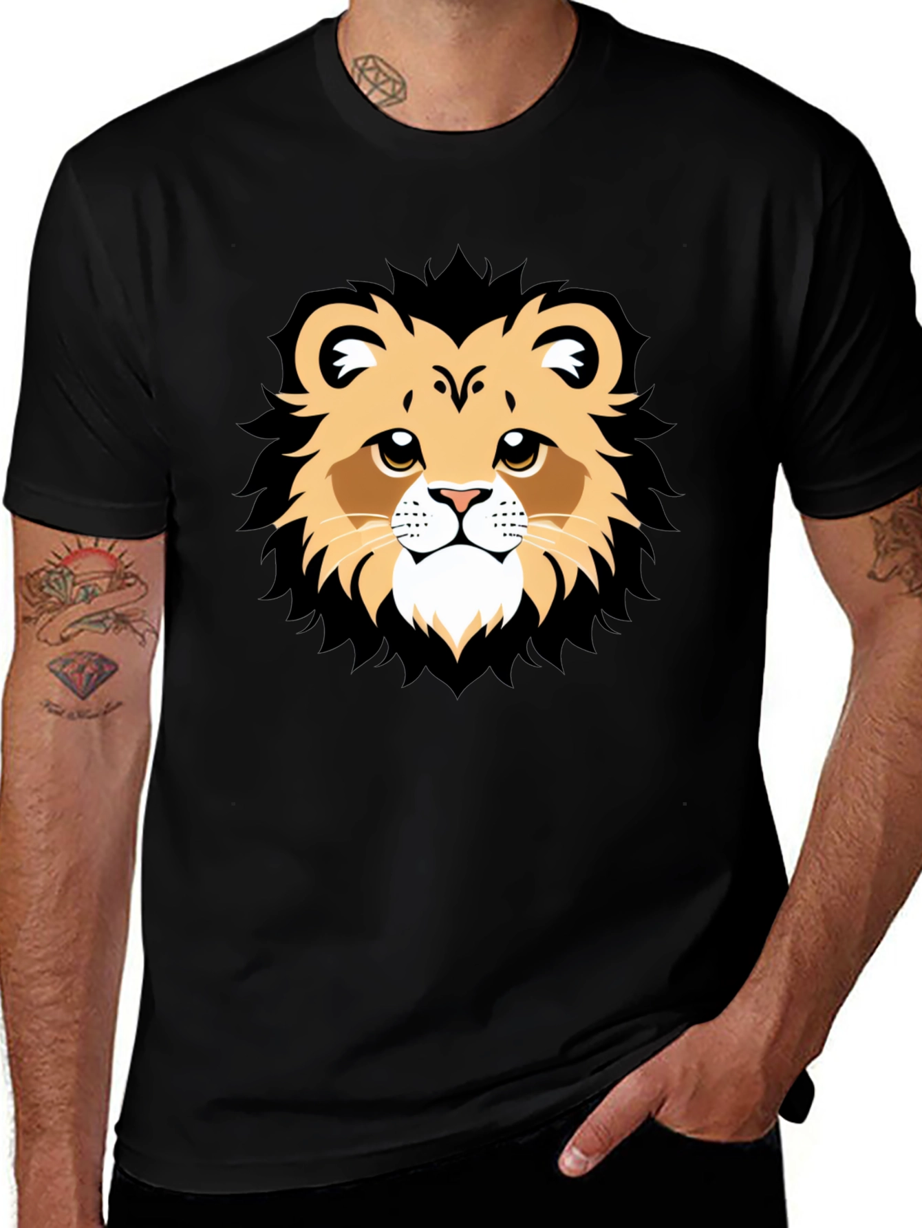 Variant 9 of Lion Face Graphic Tee - Black Casual T-Shirt