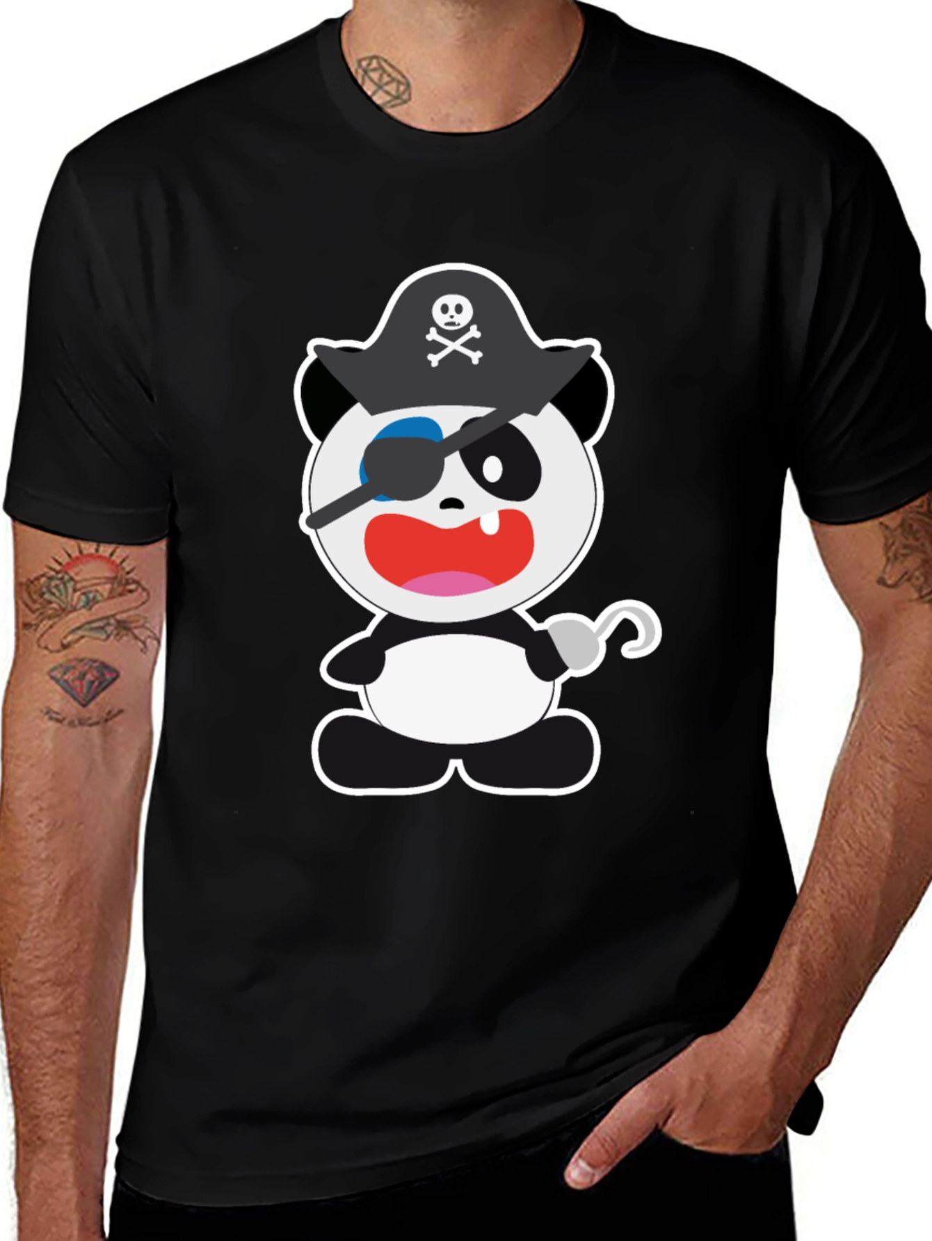 Variant 2 of Pirate Panda Graphic T-Shirt - Men's Black Tee