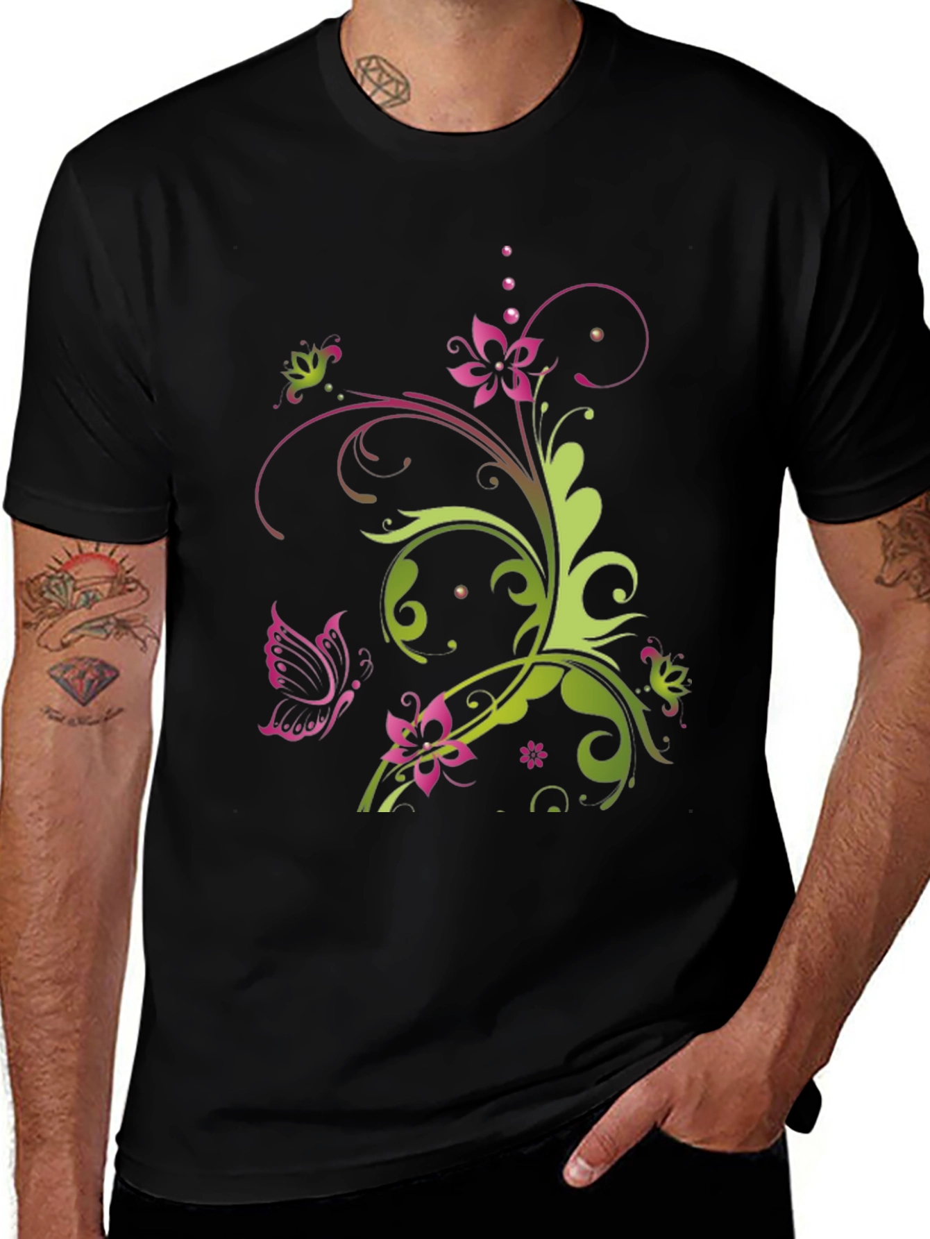 Variant 5 of Floral Butterfly Graphic T-Shirt - Stylish Casual Wear