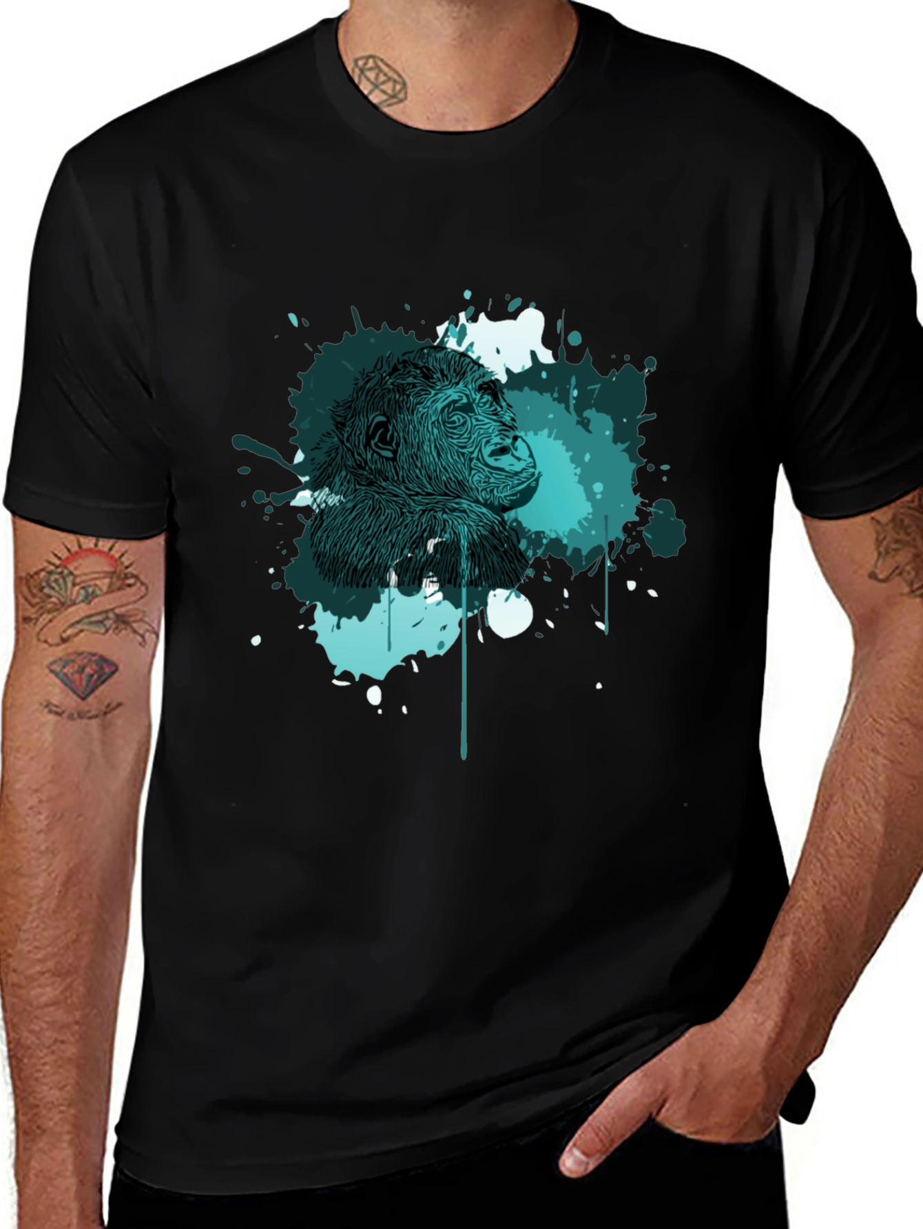 Variant 14 of Abstract Gorilla Graphic Print Men's Black T-Shirt