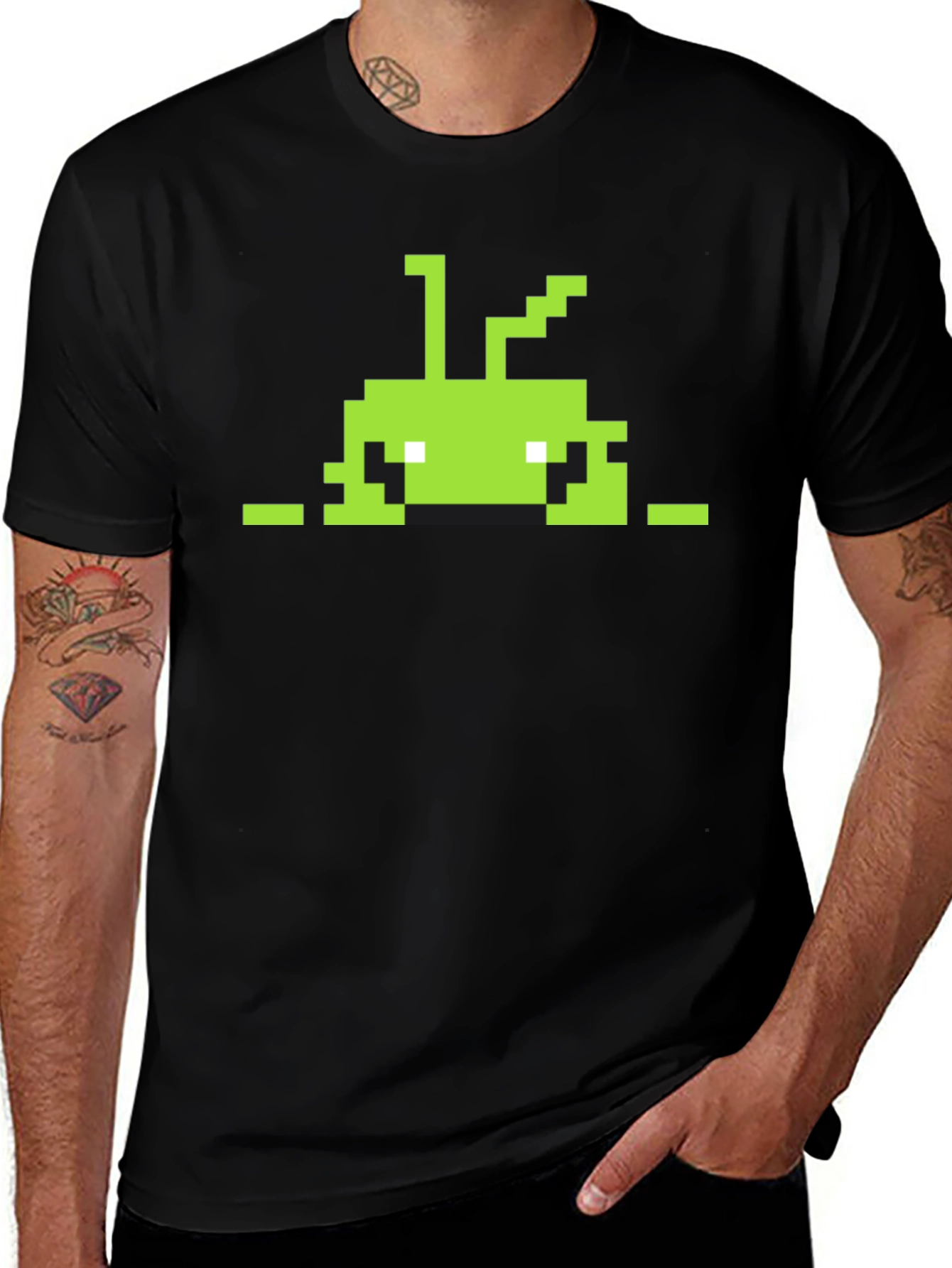 Retro Pixel Alien Black T-Shirt
