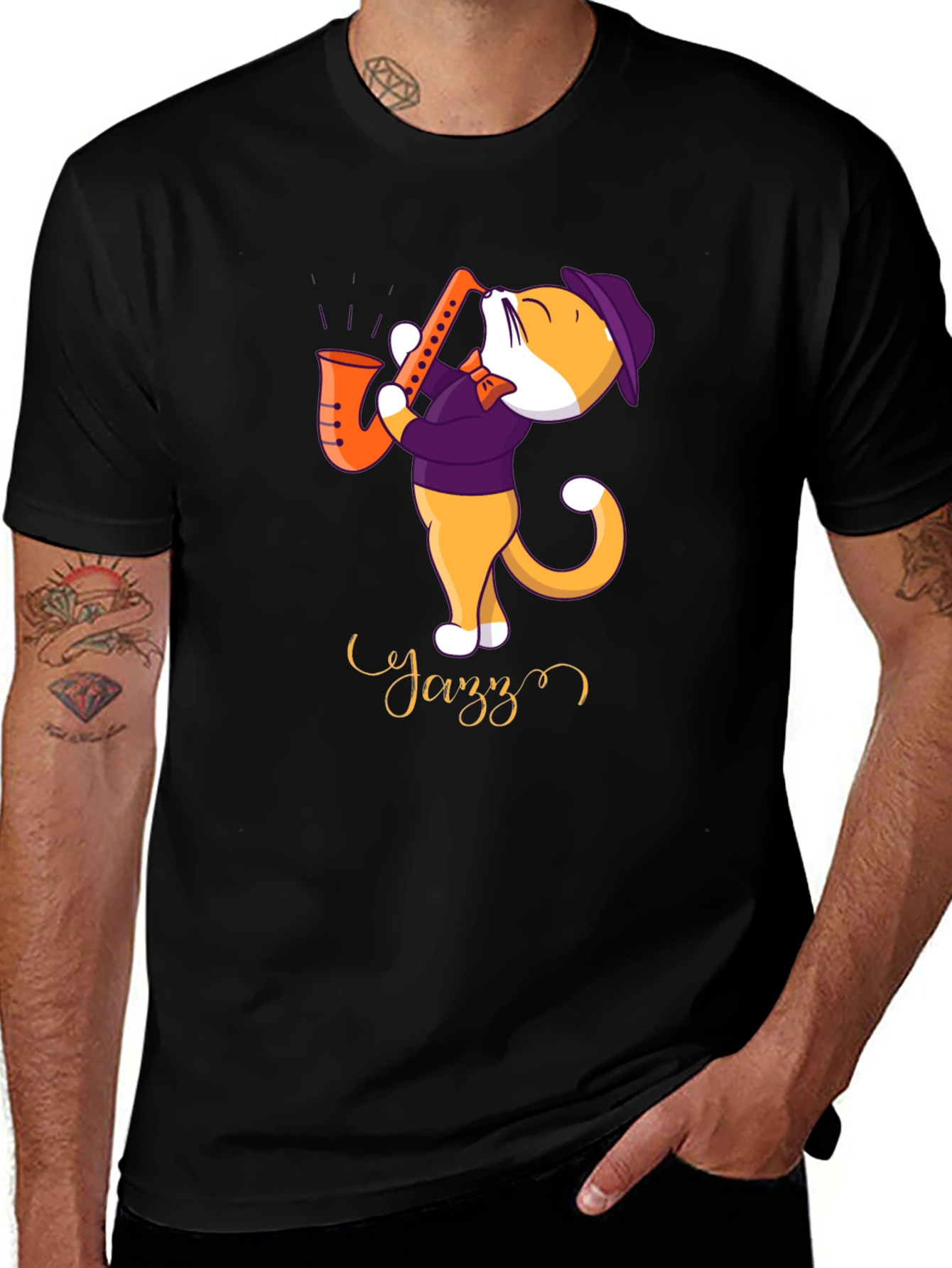 Variant 4 of Jazz Cat T-Shirt - Cool Cat Playing Saxophone