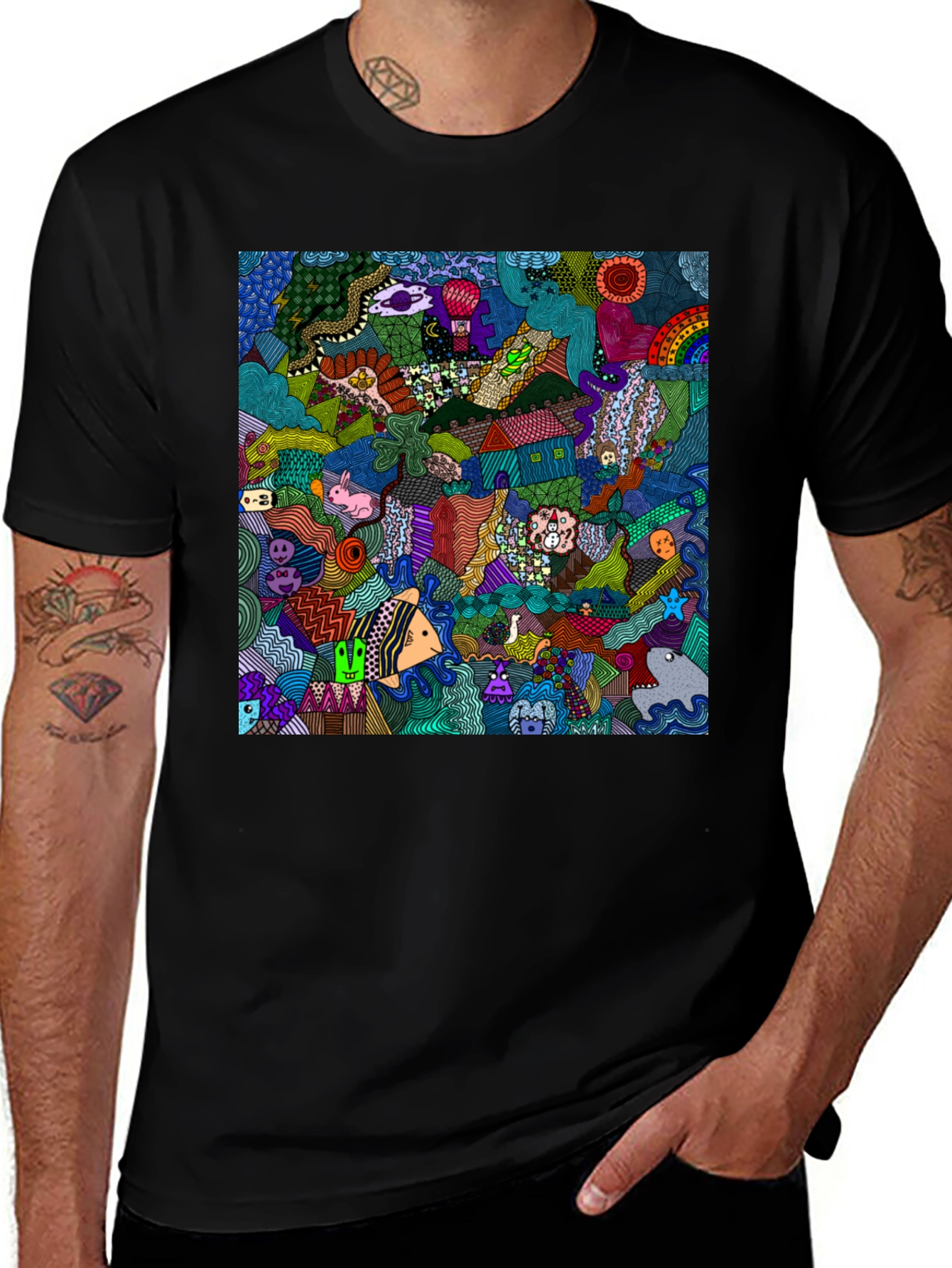 Variant 19 of Abstract Doodle Art Black T-Shirt