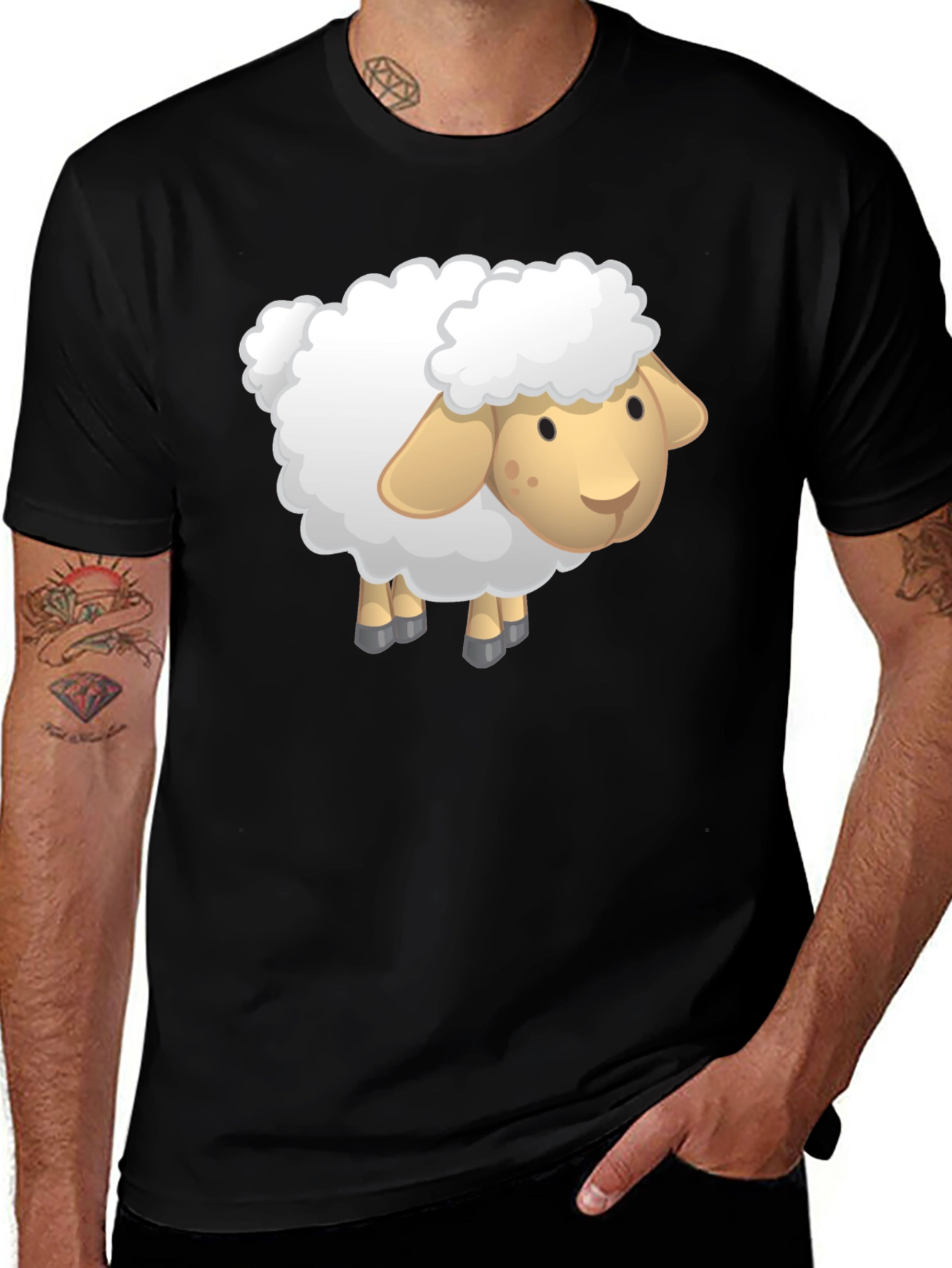 Variant 14 of Cute Sheep Graphic Tee - Black Cotton T-Shirt
