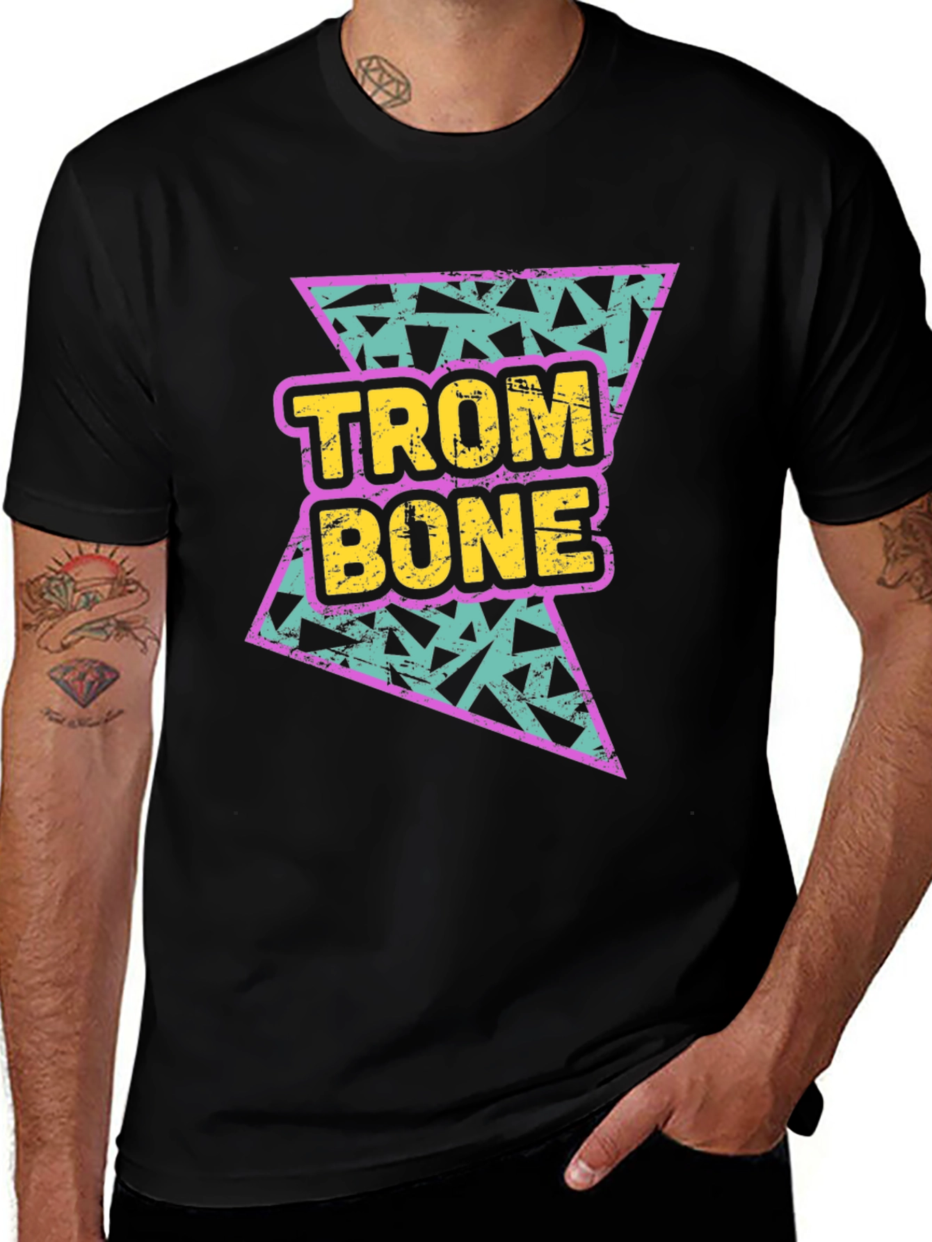 Variant 7 of Retro Trombone Graphic Tee - Black Cotton T-Shirt