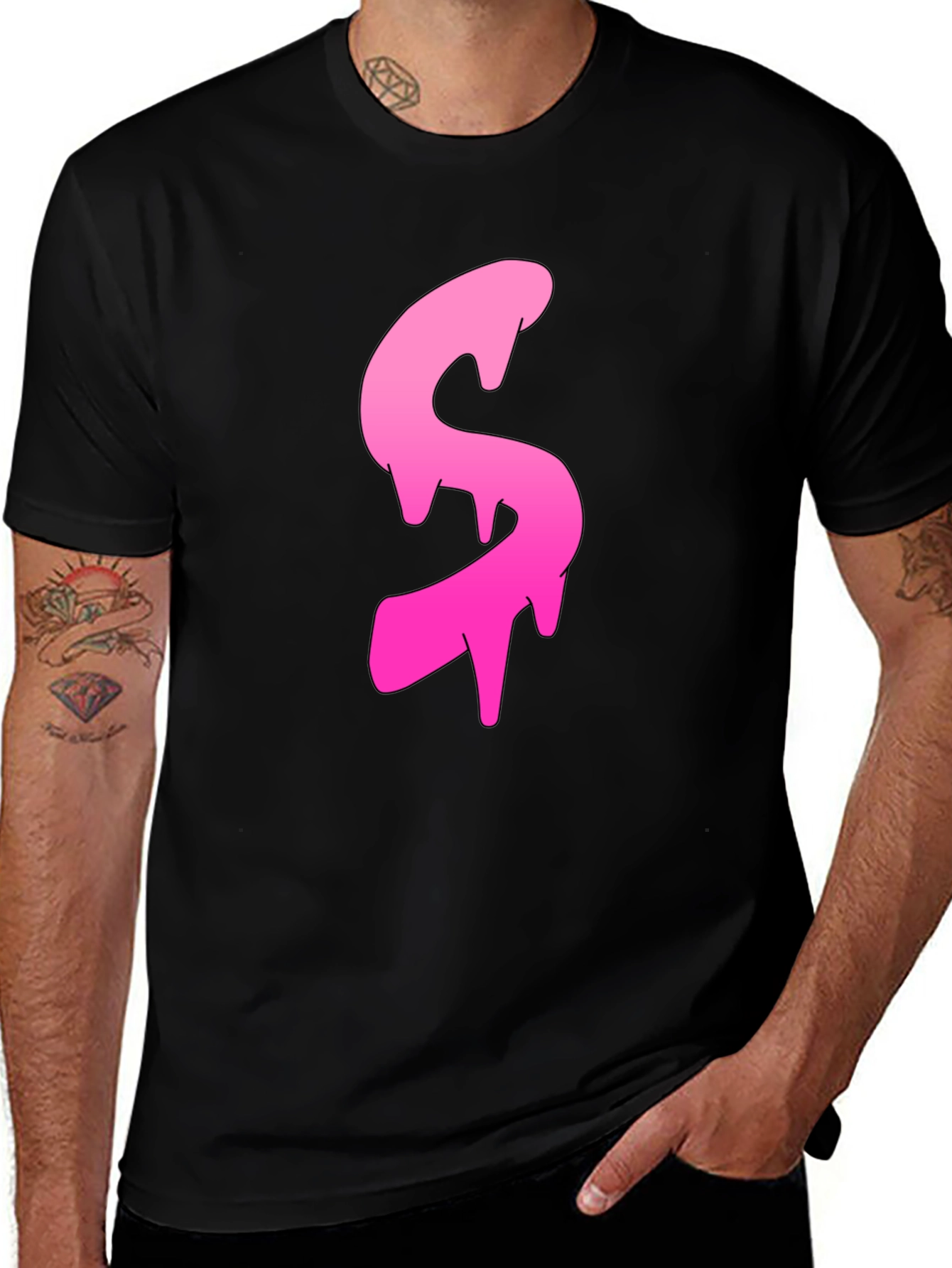 Variant 14 of Men's Black T-shirt with Pink Dripping "S" Design
