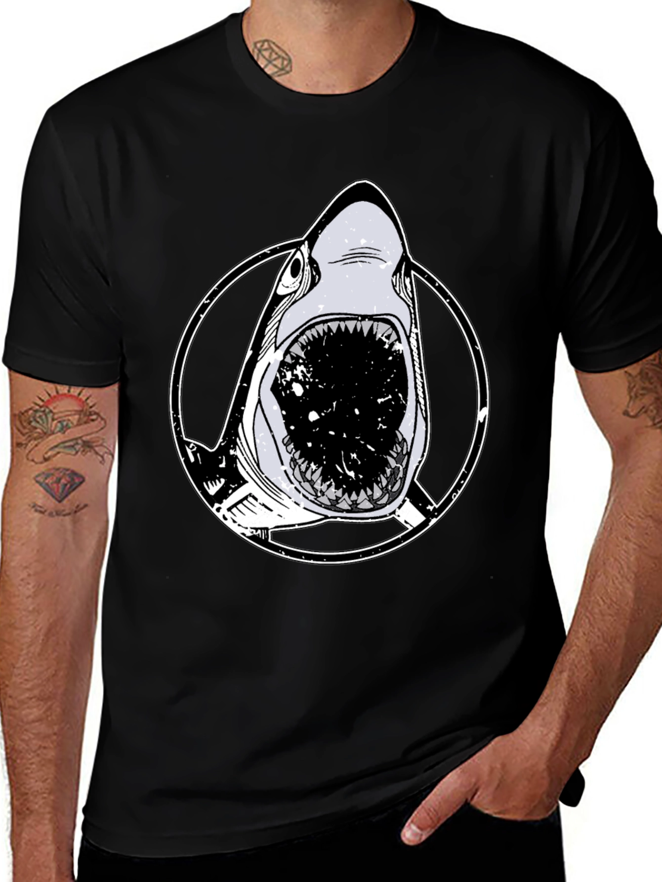 Variant 14 of Shark Graphic Black T-Shirt - Bold Animal Print Tee