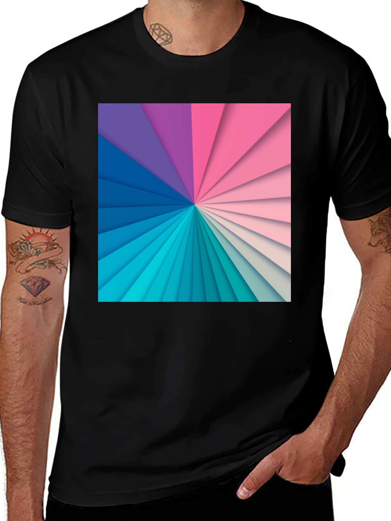 Variant 30 of Geometric Rainbow Graphic Print Black T-Shirt