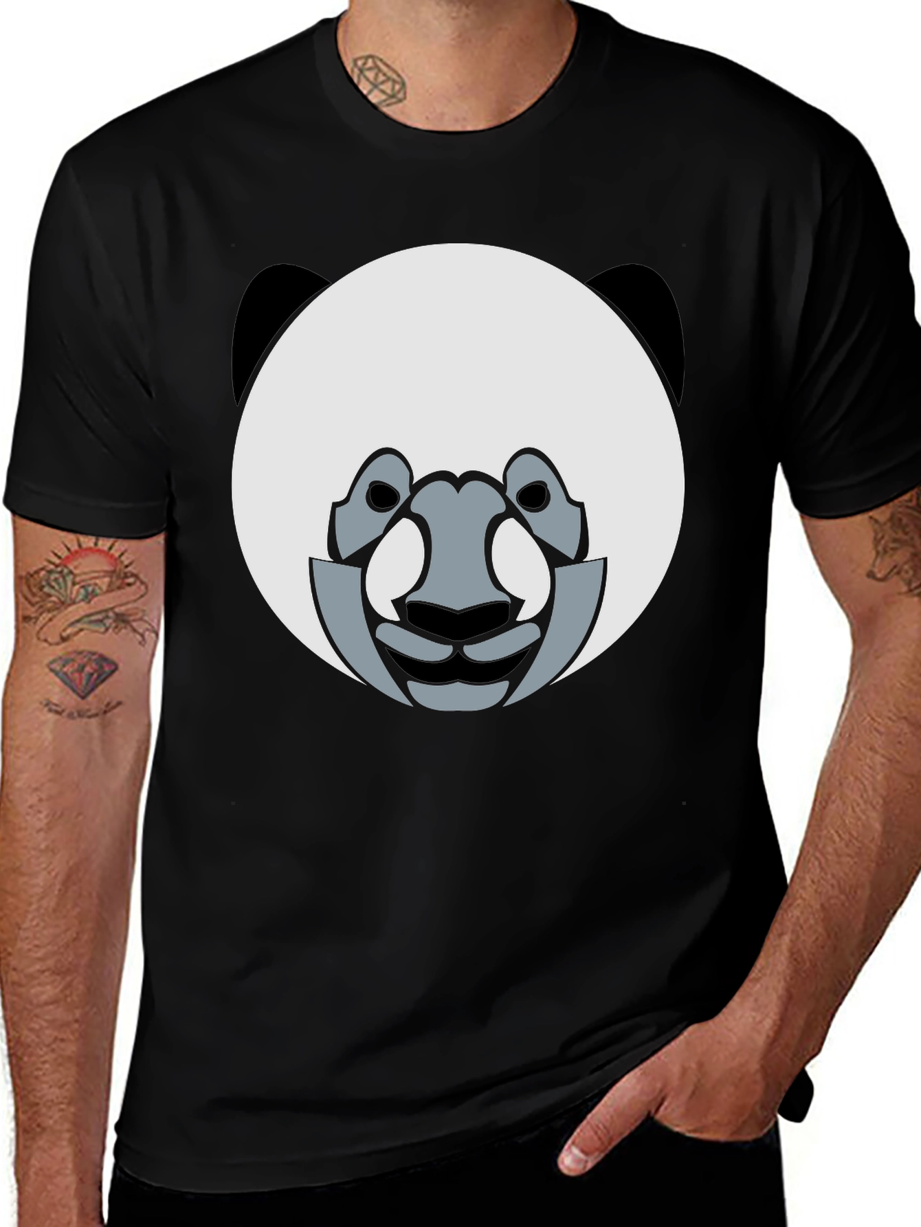 Variant 2 of Cartoon Panda Graphic Black T-Shirt